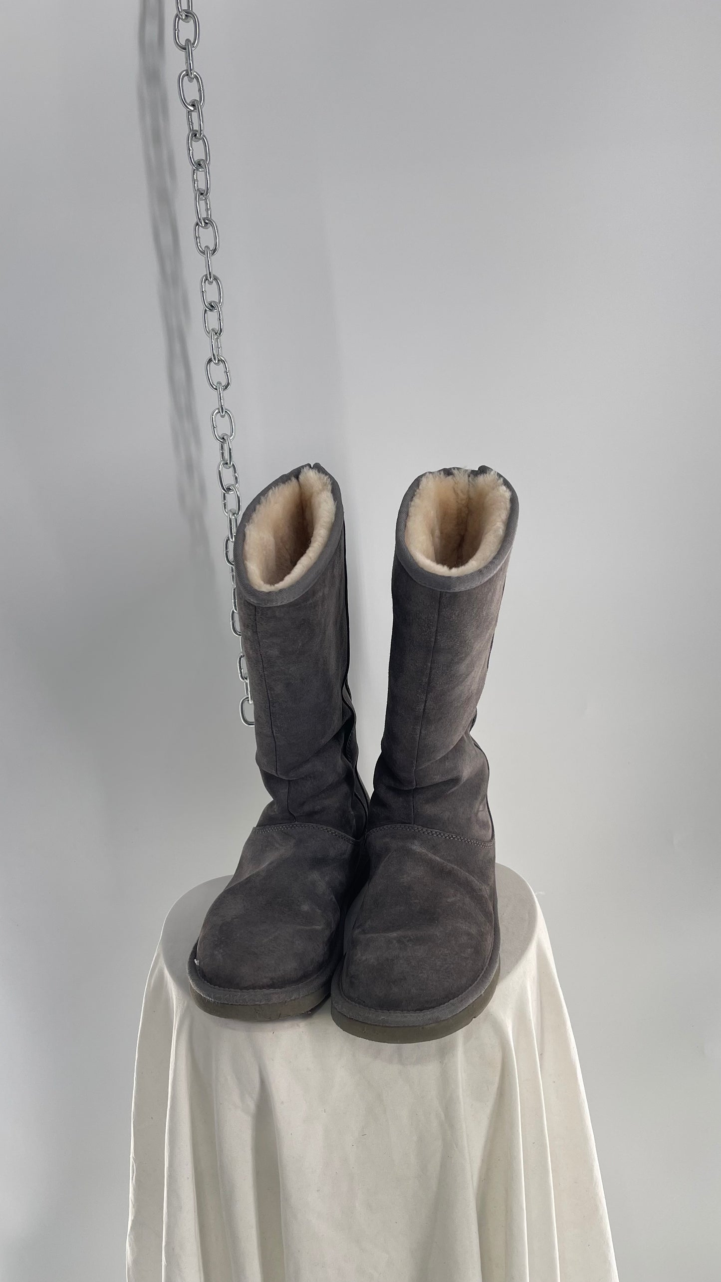 UGG Knightsbridge Tall Sheepskin Grey Suede Leather Fur Lined Boots (8)