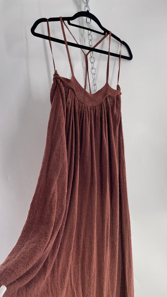 Free People Under the Stars Textured Brown Heavy Knit Maxi Dress  (Medium)