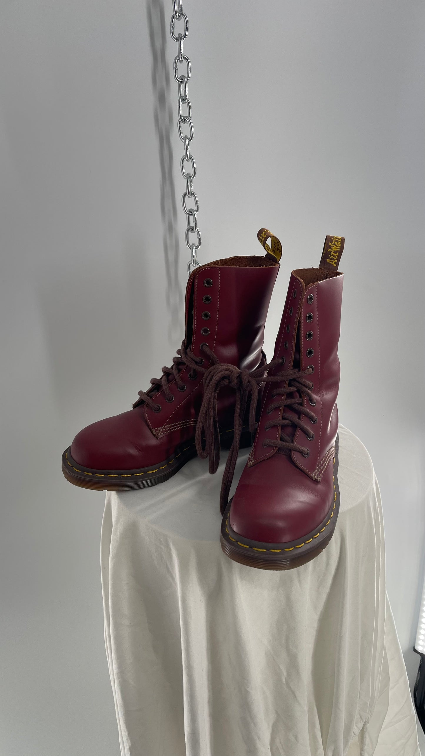 Vintage Dr. Martens 1490 10 Eyelet Burgundy/Maroon Red English Boots (Men’s 5)