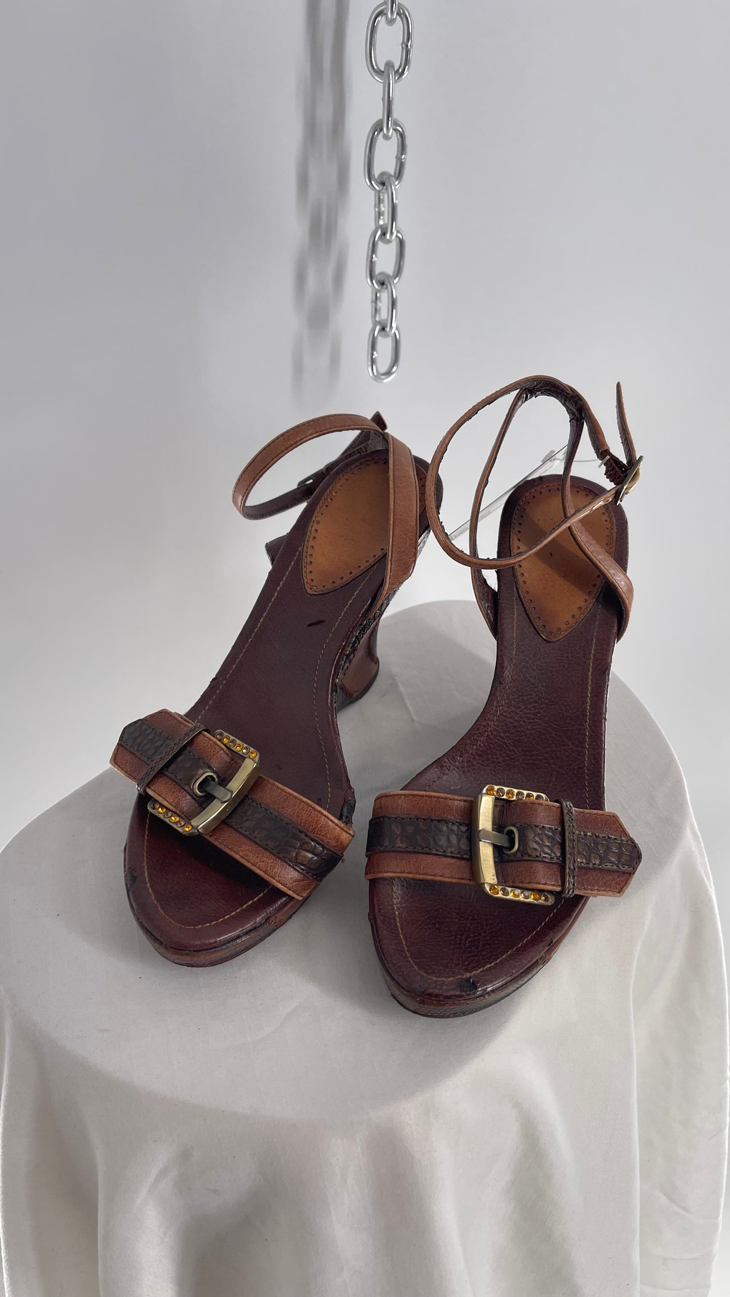 Vintage Hilary Radley Leather Patchwork Buckled Wedges (5)