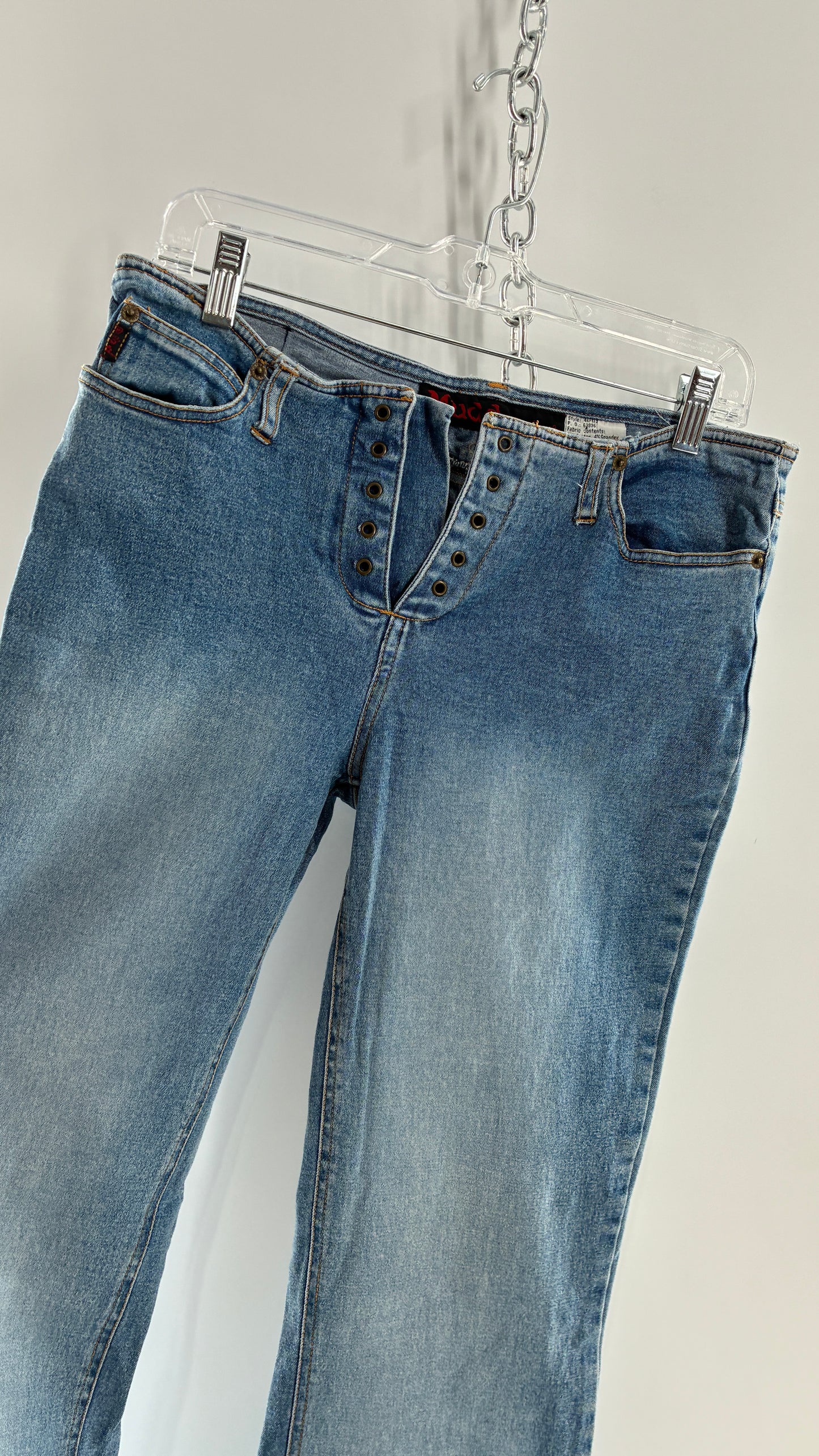 Vintage MUDD Light Wash, Low Rise Jeans with Grommet Waistband and Embroidered Florals (11)