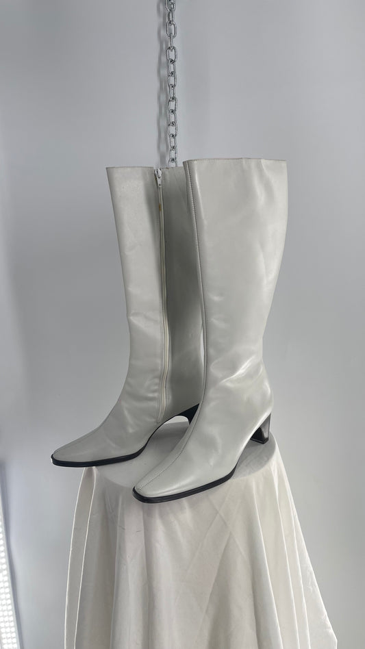 Vintage TRIBECA STUDIO White Leather Pointed Toe Tall Boot (8)