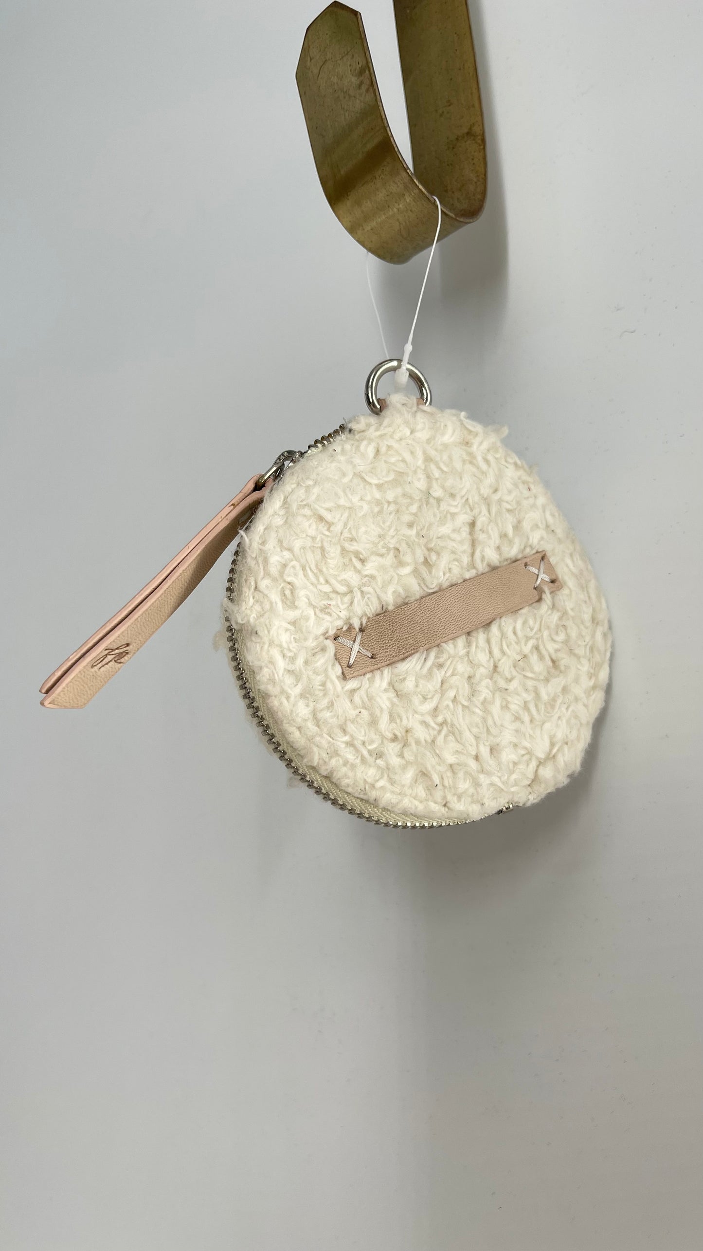 Free People White Sherpa Round Coin Pouch for a Belt