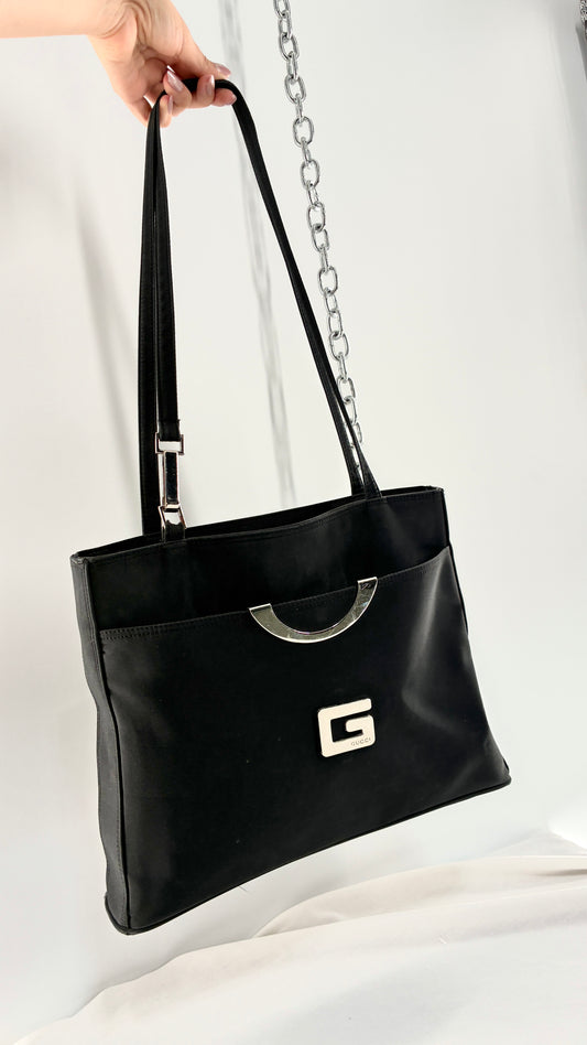 Vintage GUCCI Inauthentic Black Shoulder Bag with Silver Metal Hardware