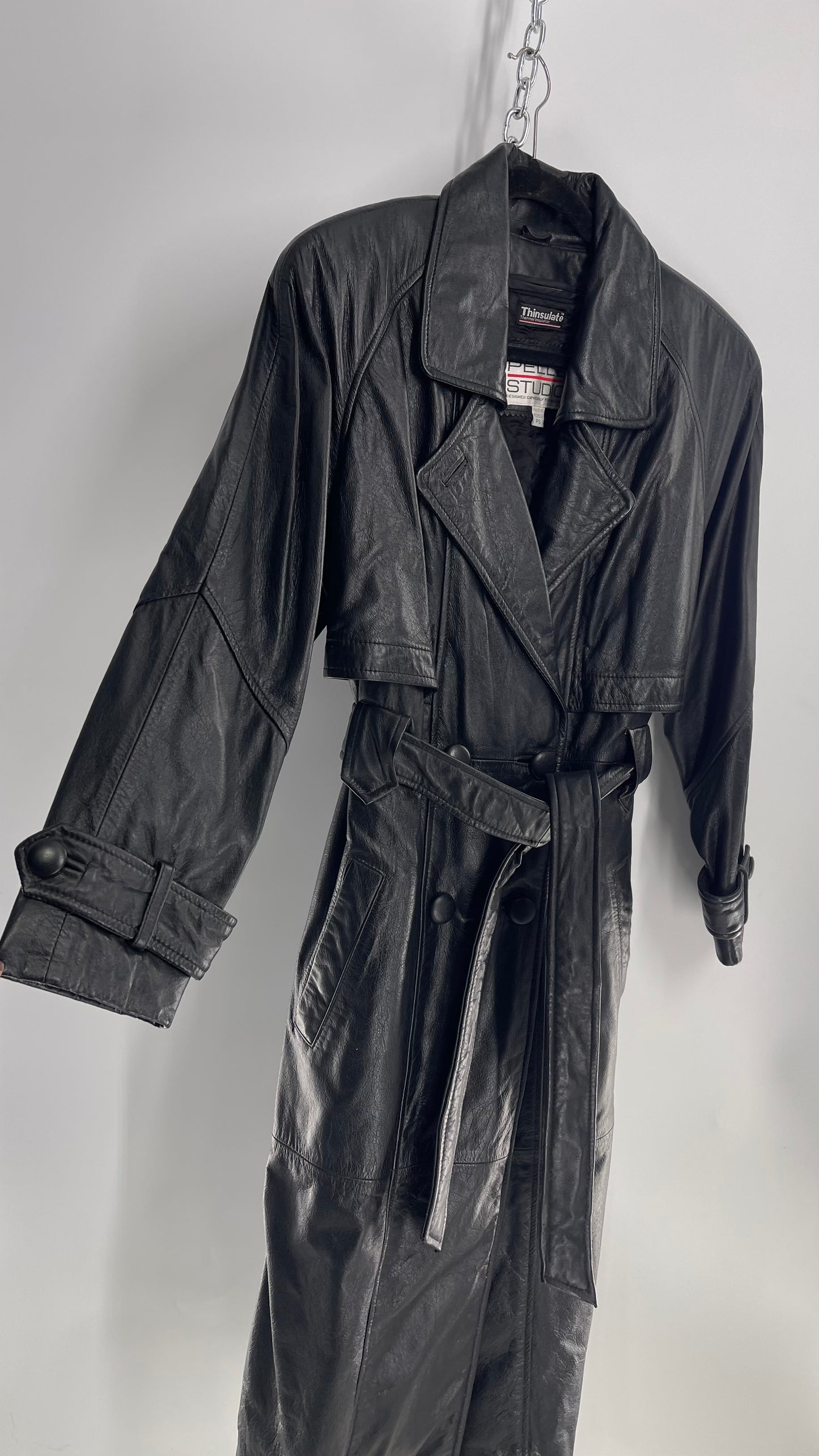 Vintage PELLE STUDIO Thinsulate Black Leather Trench with Removable Lining (Small)