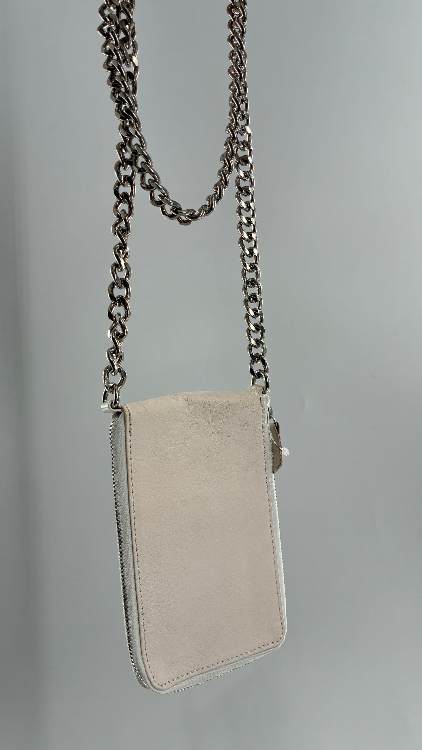 Free People Off White Leather Phone Purse with Heavy Metal Chain Strap