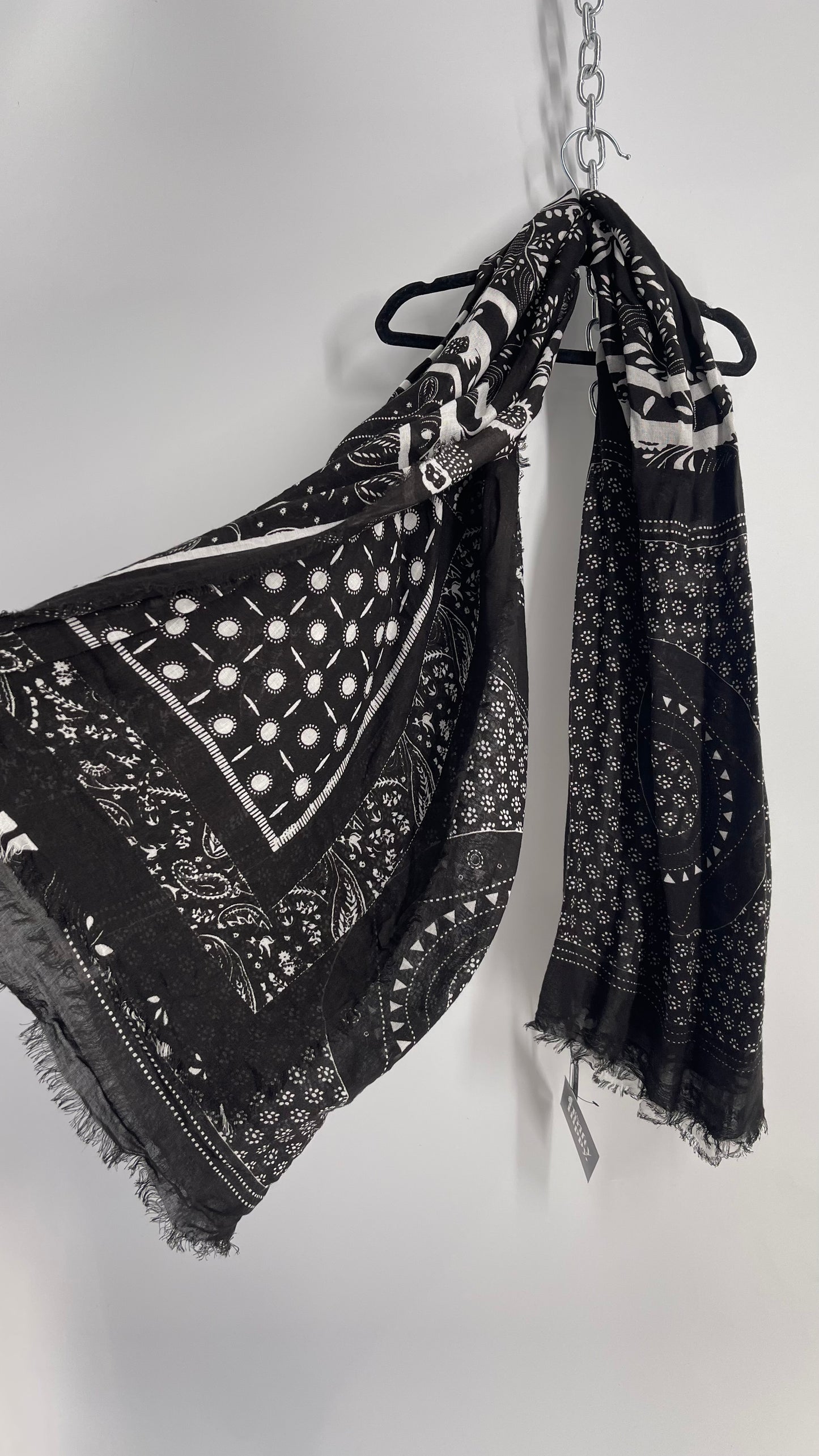 Free People Black and White Bandana Patterned Scarf