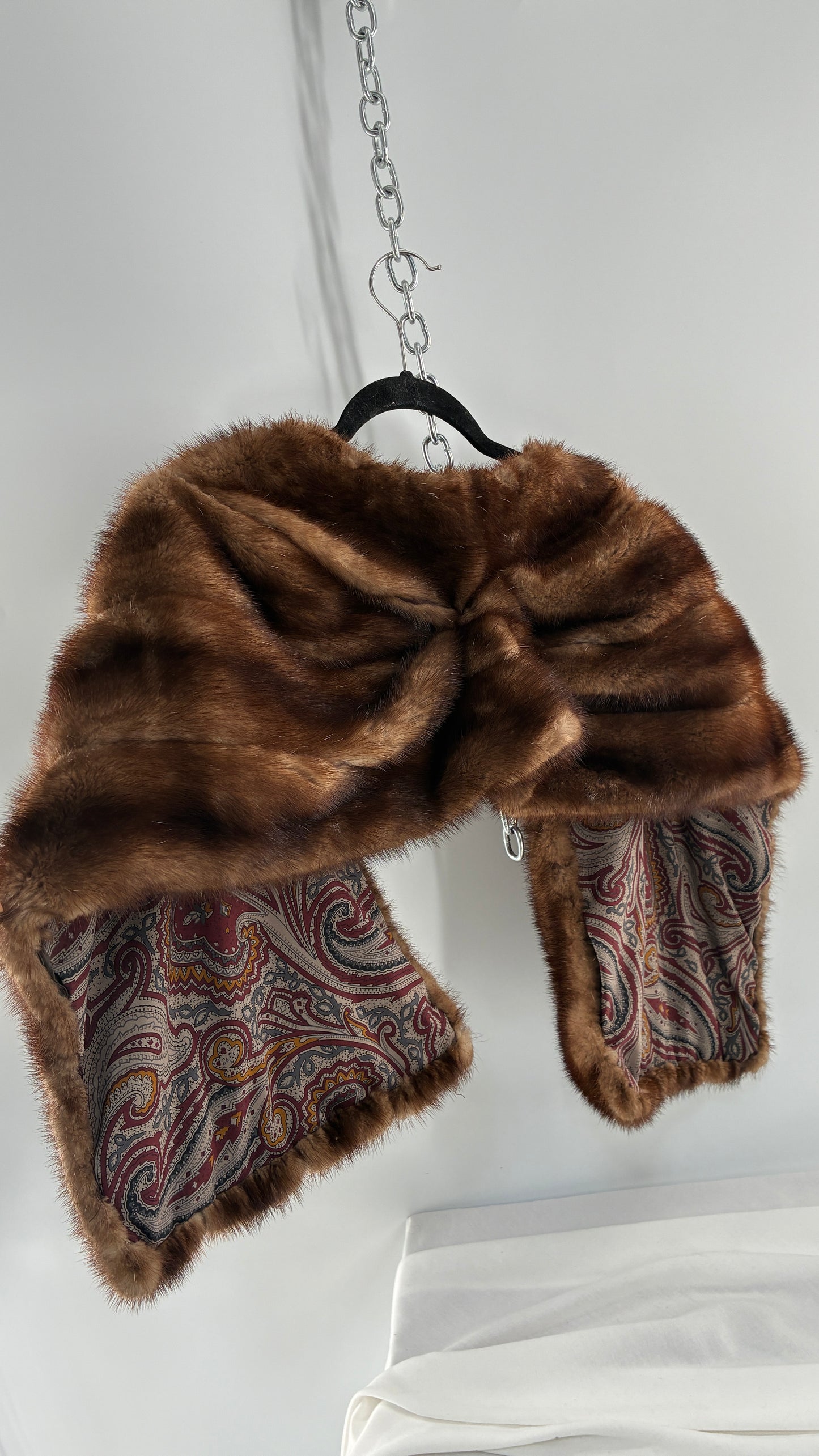 Vintage Mink Cape Shrug Shawl with Ruched Back Detail (One Size)