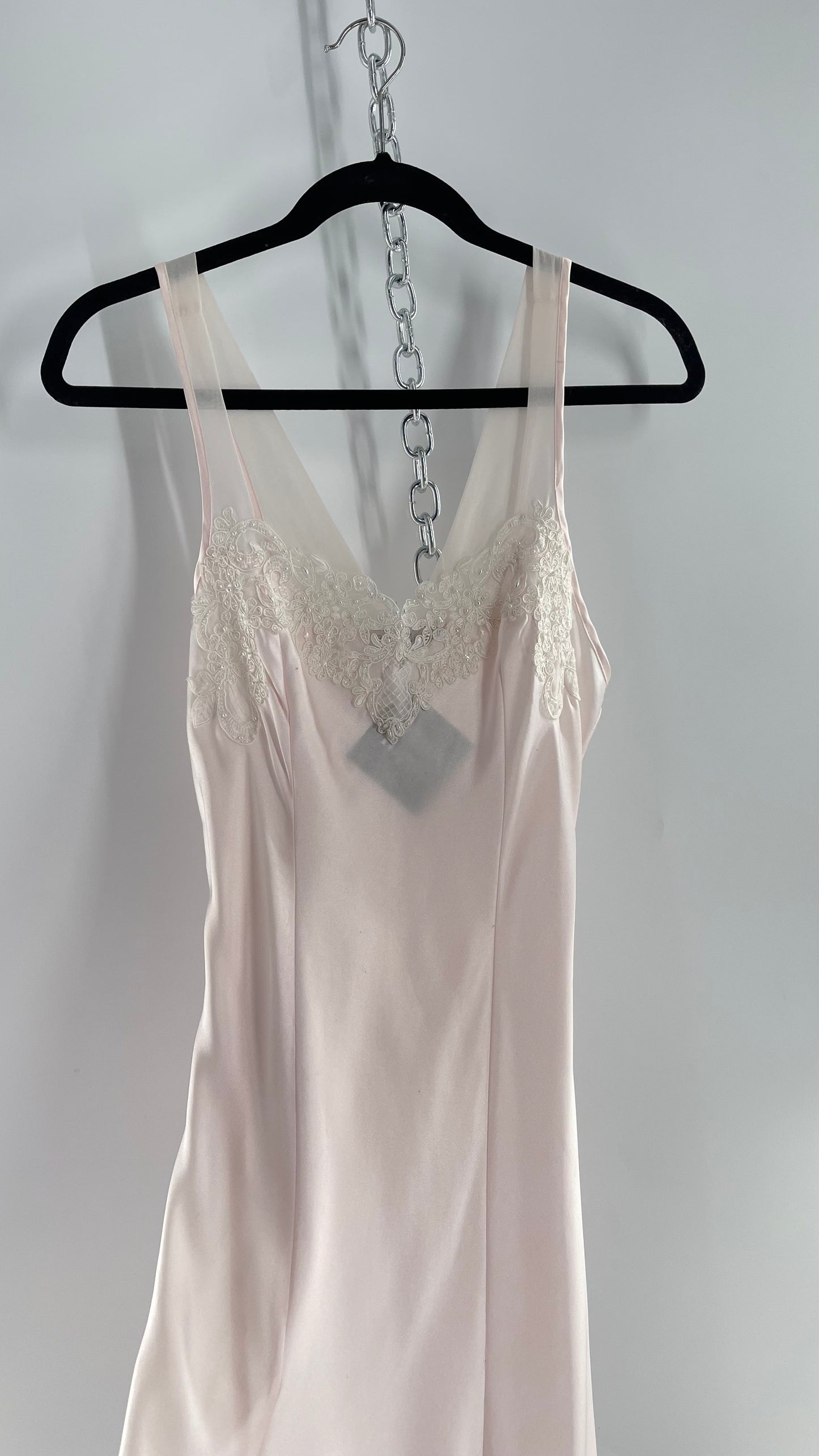 Linea Donatella Baby Pink Nightgown with Embroidered Neckline and Mini Bows on Hem (M)