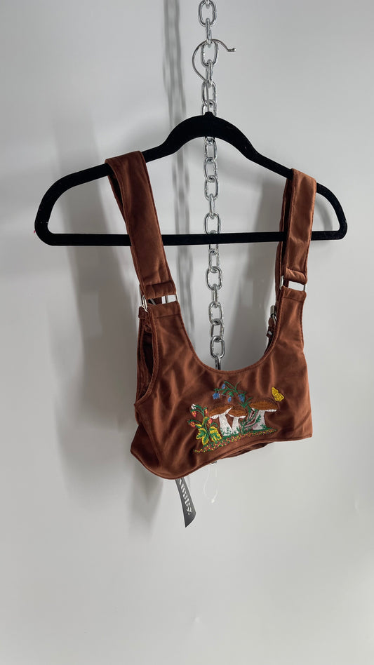 Urban Outfitters Brown Velour Harness with Embroidered Fairy/Mushrooms (Small)