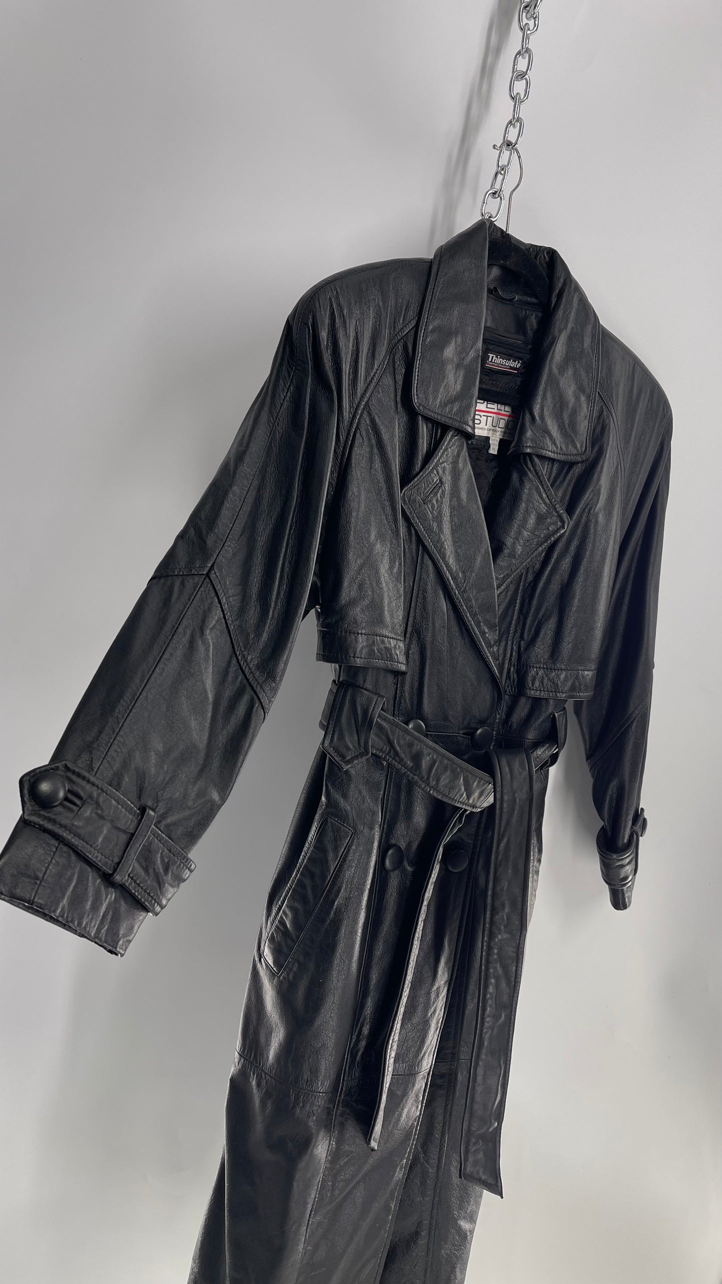 Vintage PELLE STUDIO Thinsulate Black Leather Trench with Removable Lining (Small)