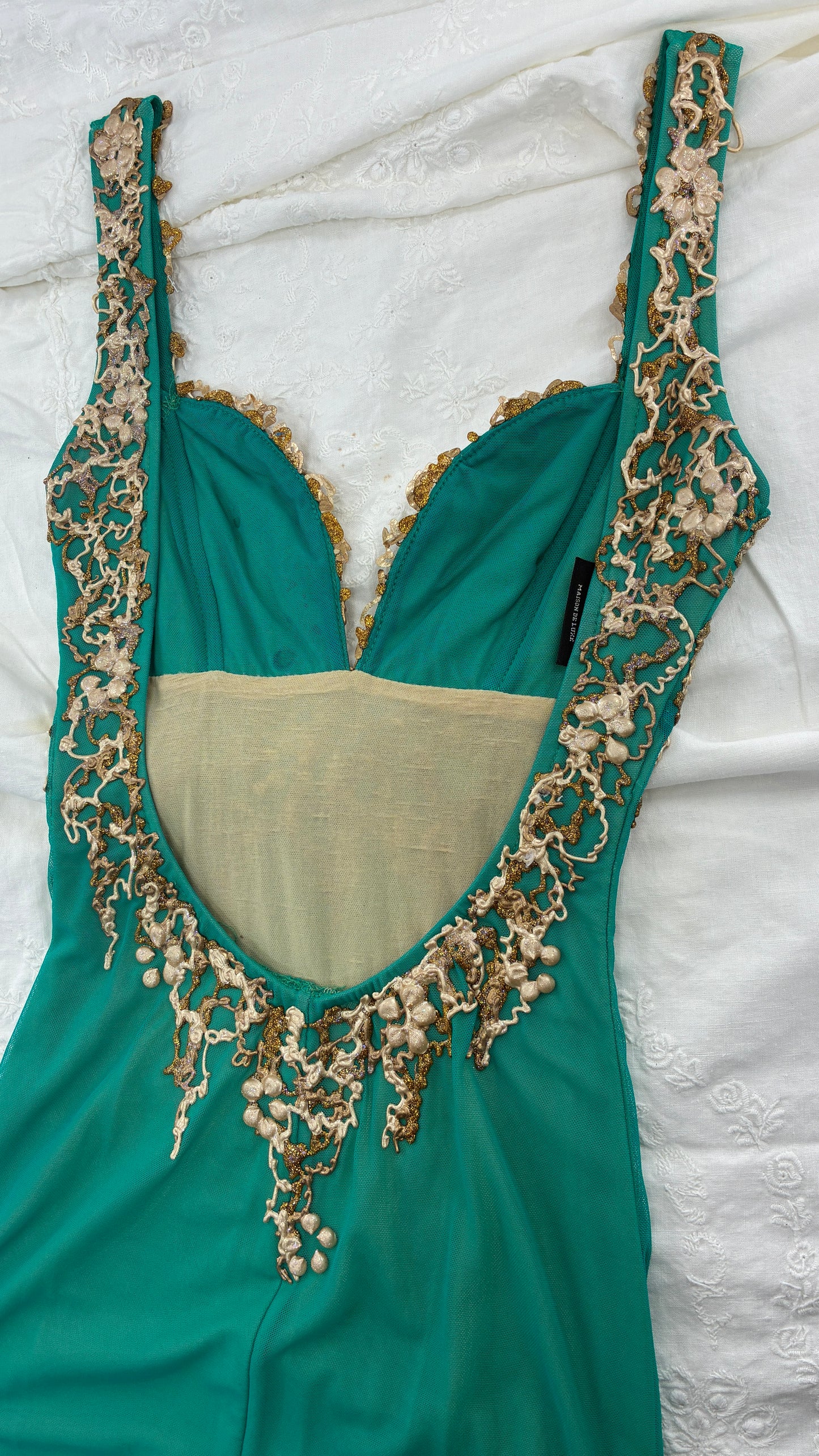 Vintage HOLT Hand Painted Turquoise Mini Dress with Low Open Back (XXS/XS)
