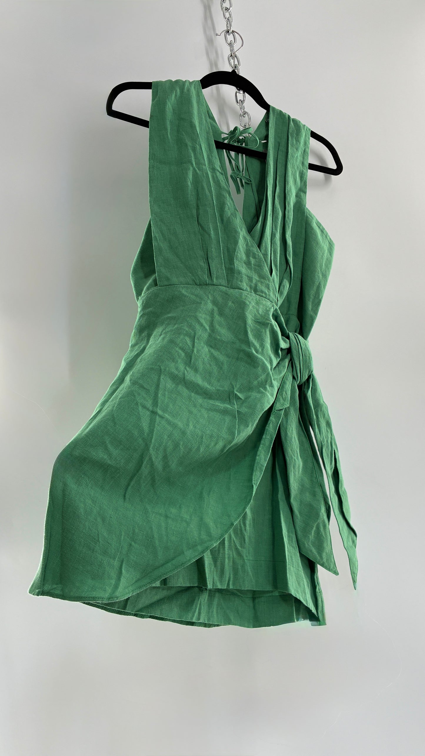 Pink Filosofy Masaru 100% Lino/Linen Green Tie Side Dress (Small)