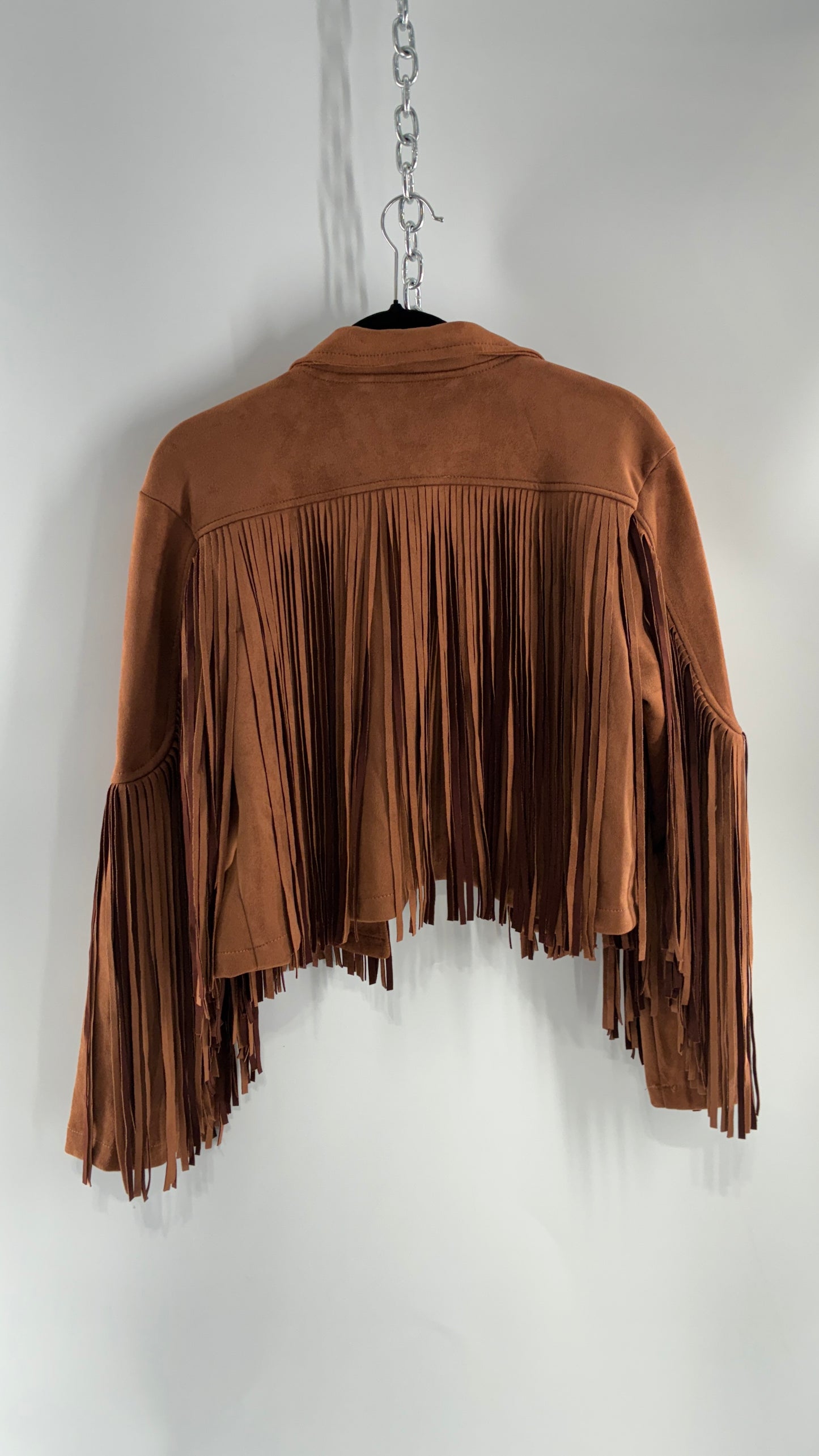 SINCERELY JULES Brown Vegan Suede Cropped Fringe Jacket (Medium)
