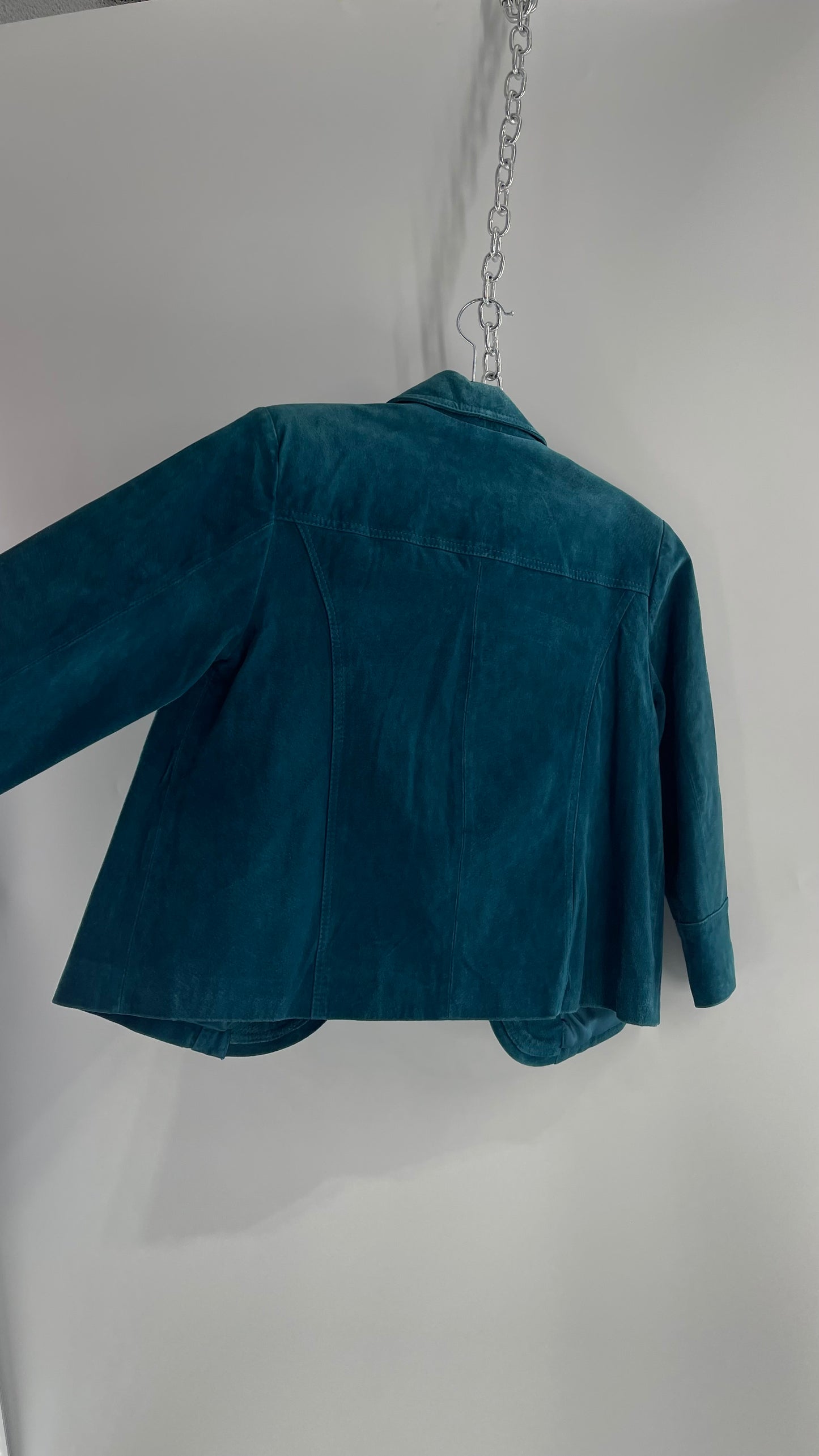 VINTAGE CHICO’s Suede Leather Teal Blue Cropped Bolero Blazer (Large)