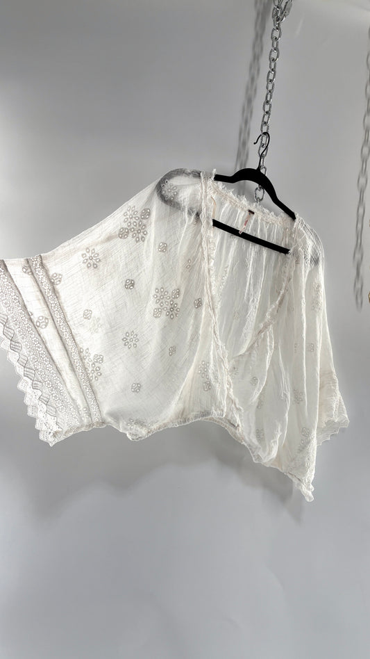 Vintage Free People Cotton Eyelet Embroidered Draping Bubble Top (Small)