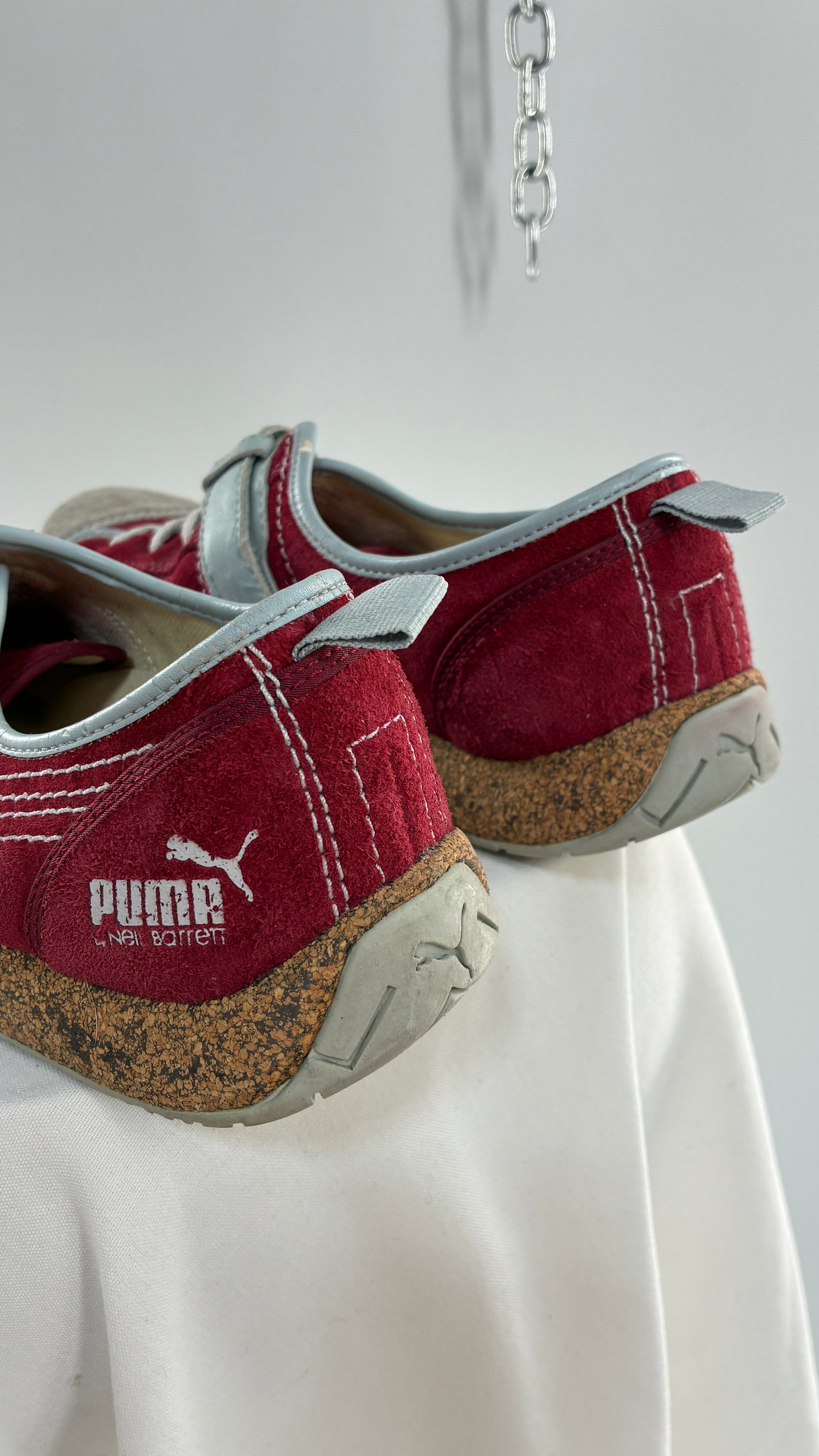 RARE 1/1 PUMA X Neil Barrett 2004 Maroon Red Suede Round Toe Sneaker with Powder Blue Stitching, Laces, and Velcro Buckle (11)