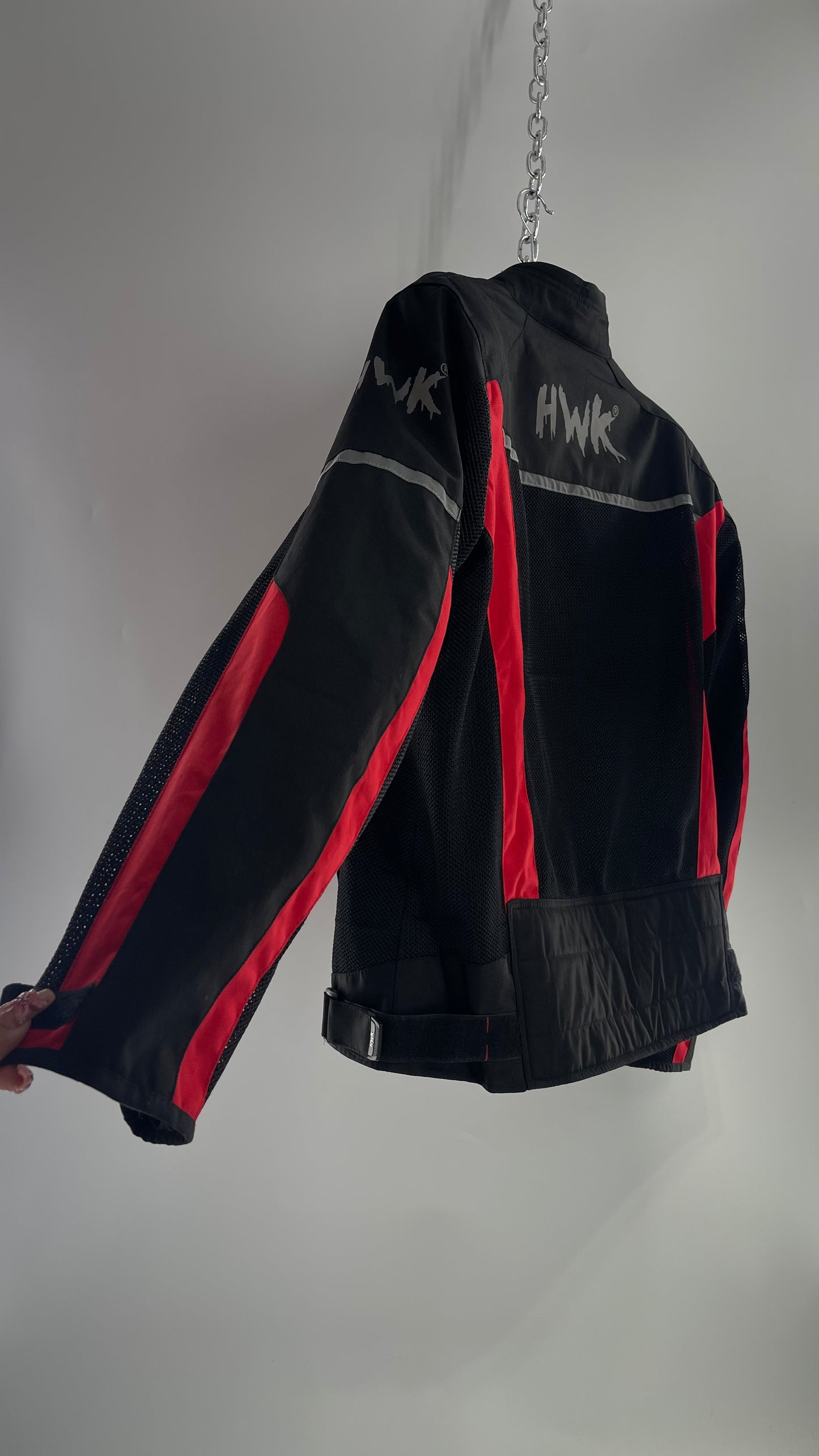 VINTAGE HWK Black/Red Motorcycle Riding Jacket with Padding (XXXL)