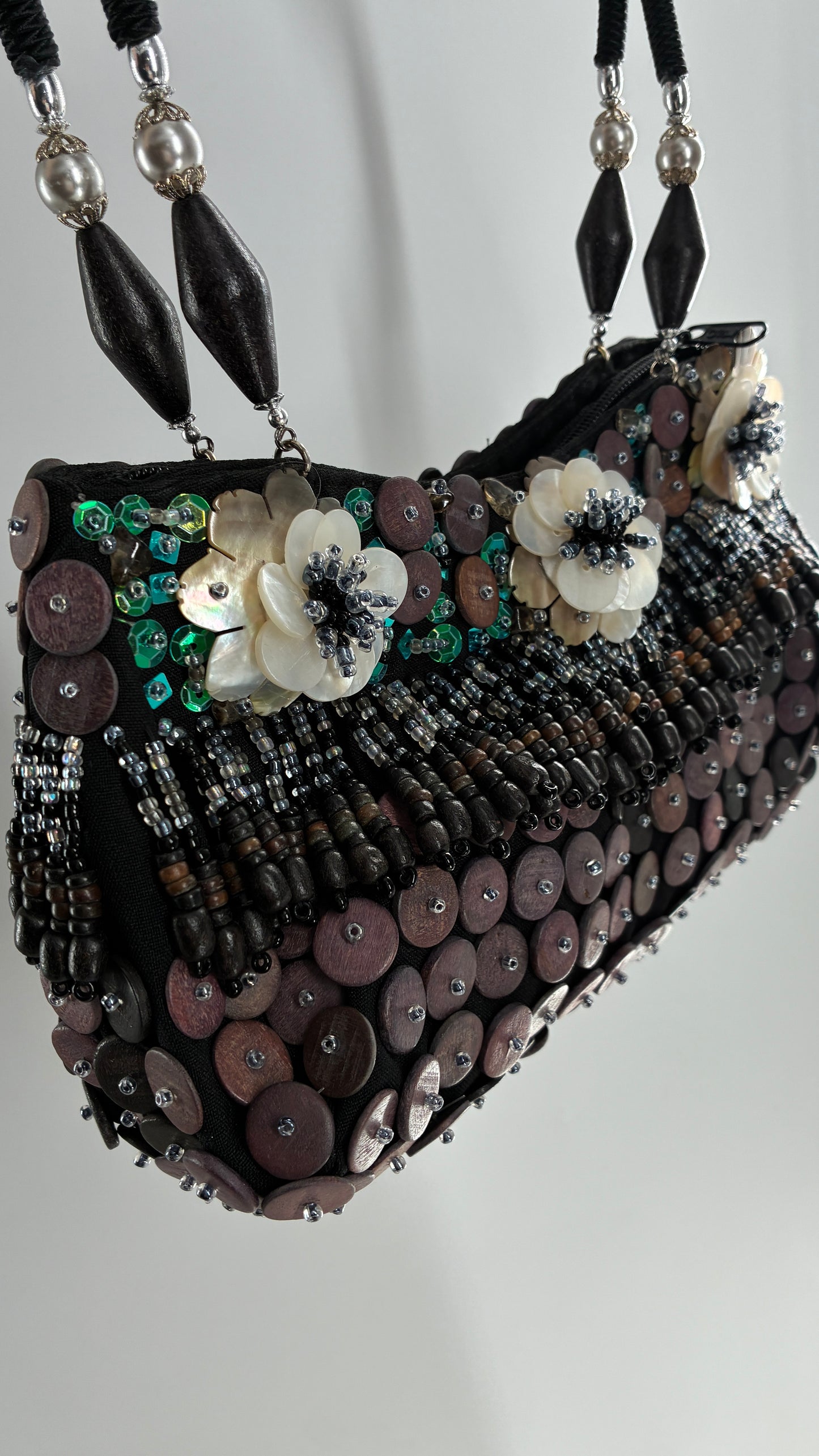 Vintage Embellished Purse with Sequins, Beading, Shells, and Florals