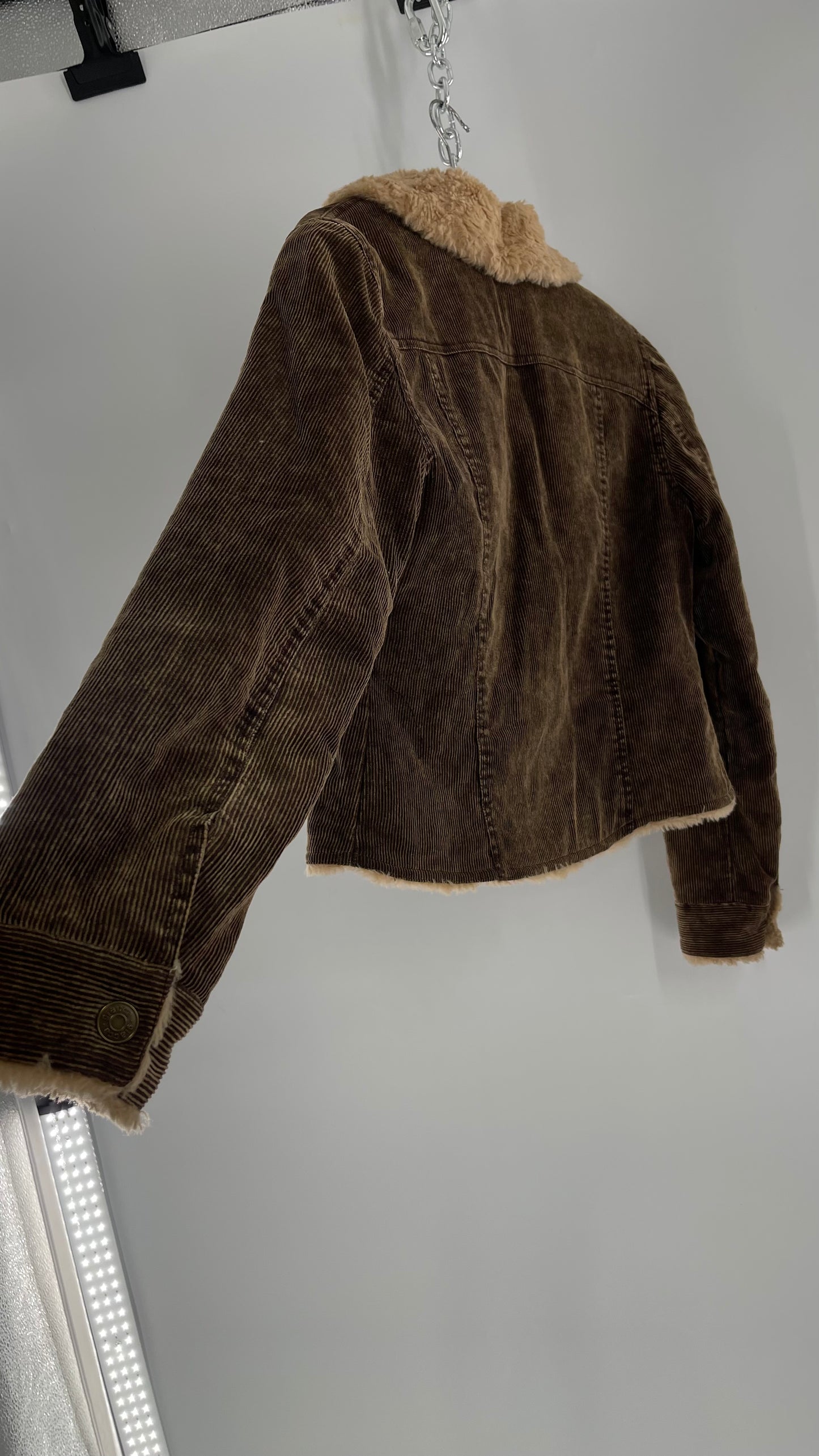 Vintage giacca Corduroy Cropped Jacket with Sherpa/Teddy Collar  (Medium)