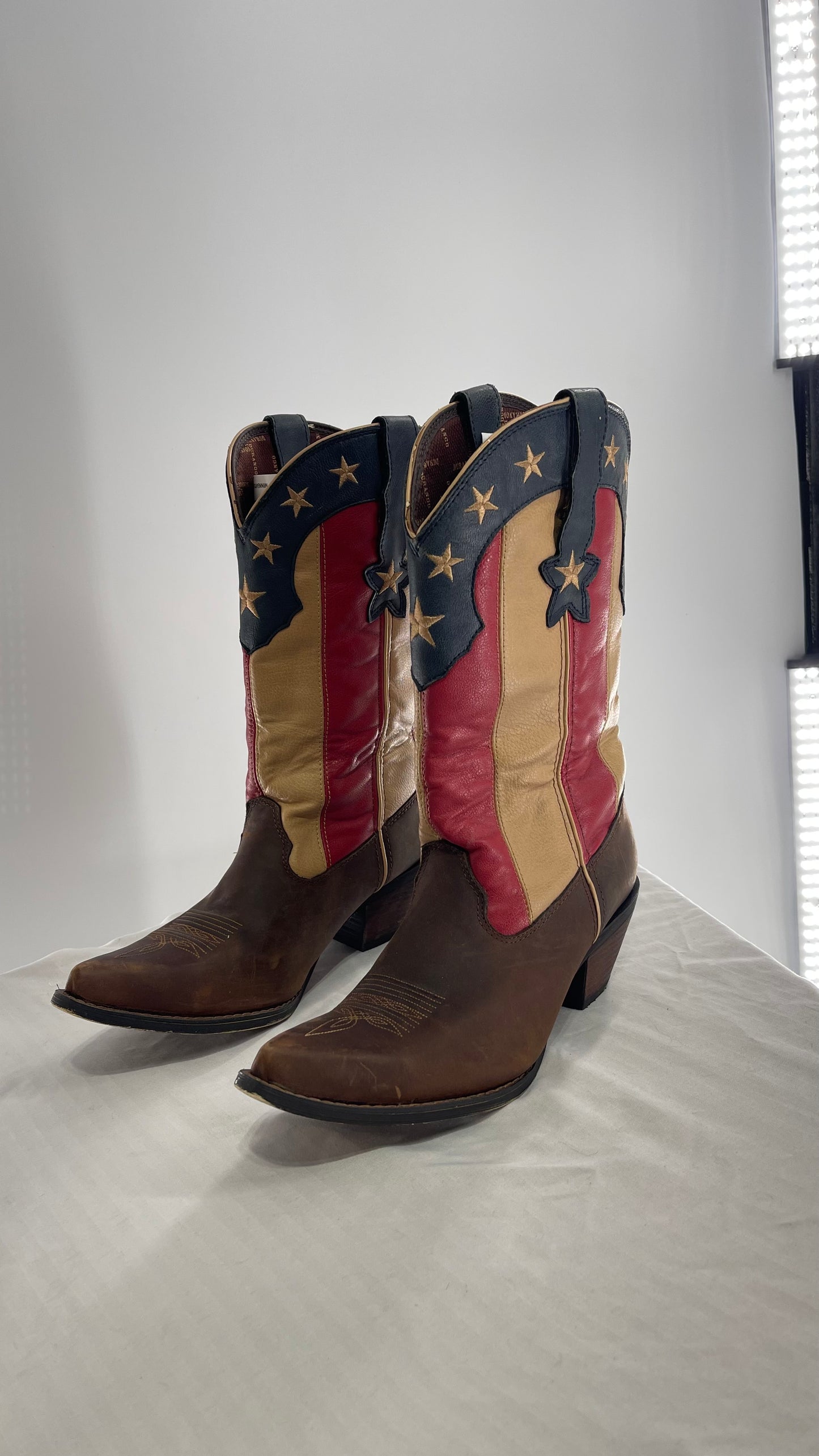 DURANGO Brown Leather Americana Flag Cowboy Boots (11)