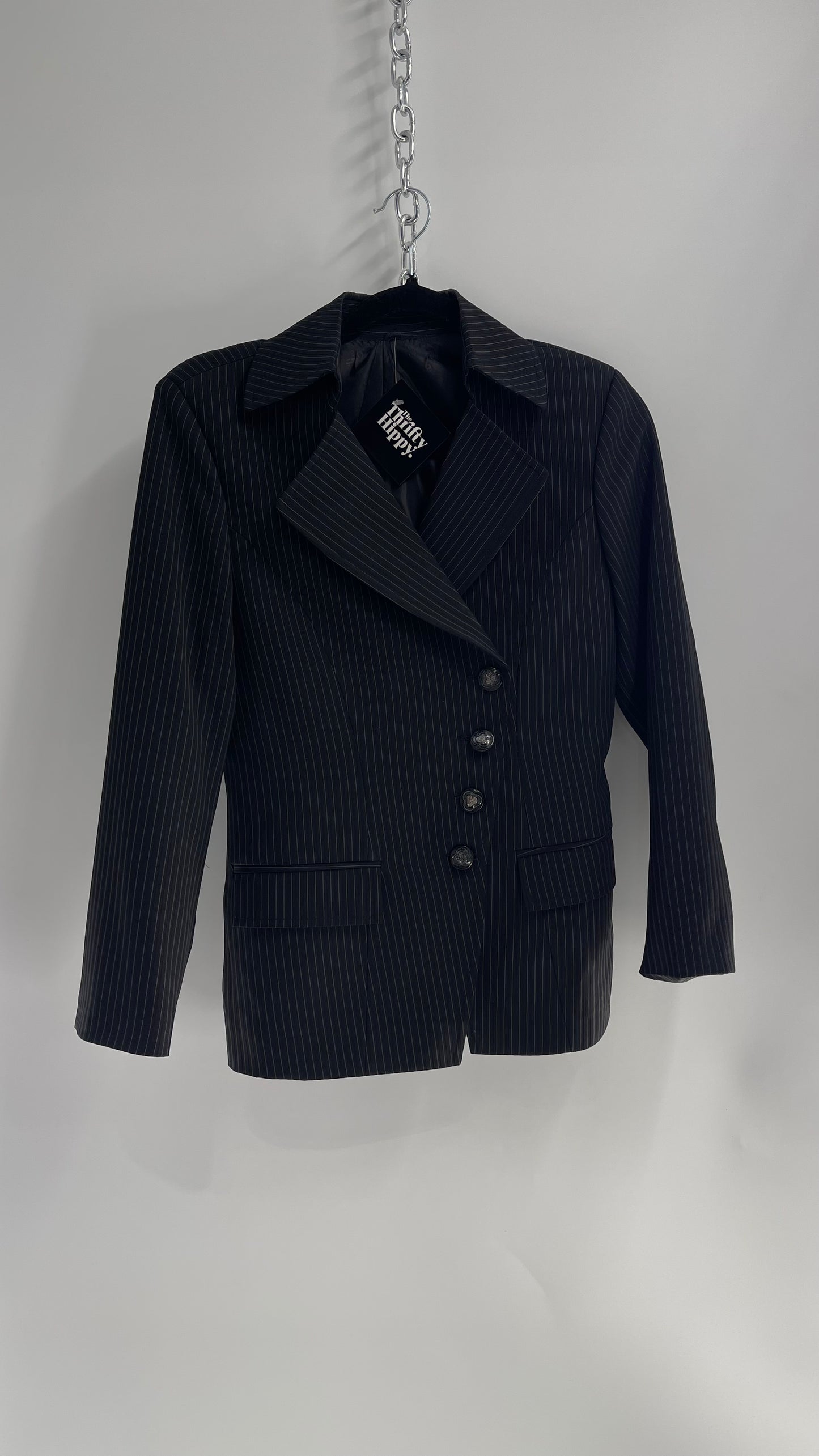 Vintage BOSS Black Pinstripe Diagonal Button Suit Blazer (XS/S)