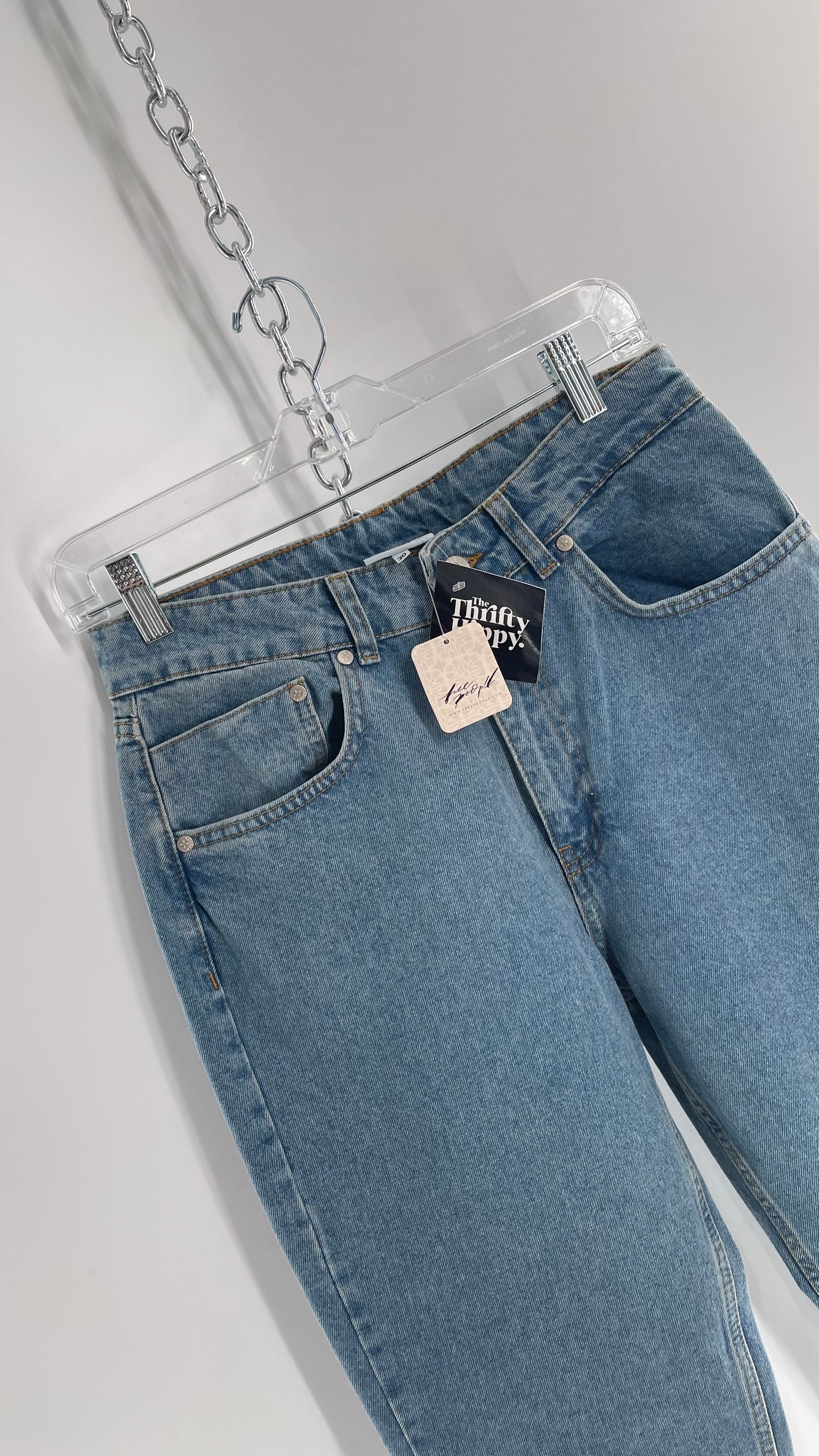 RAGGED PRIEST Free People Light Wash High Waisted Mom Jeans with Bum Tear with Tags Attached (30)