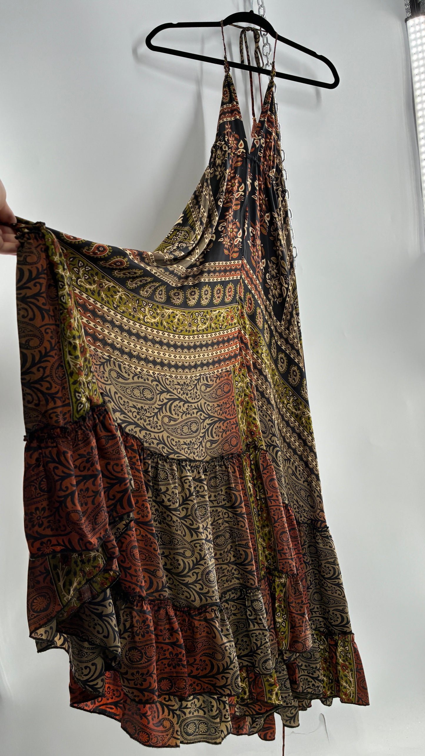 Vintage FLOATING LOTUS 30% Silk Adjustable Low Back Voluminous Dress (OS)