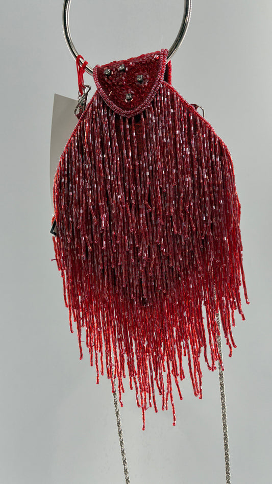 Deadstock Vintage COLLEEN LOPEZ Beaded Red Fringe Purse with Tags Attached