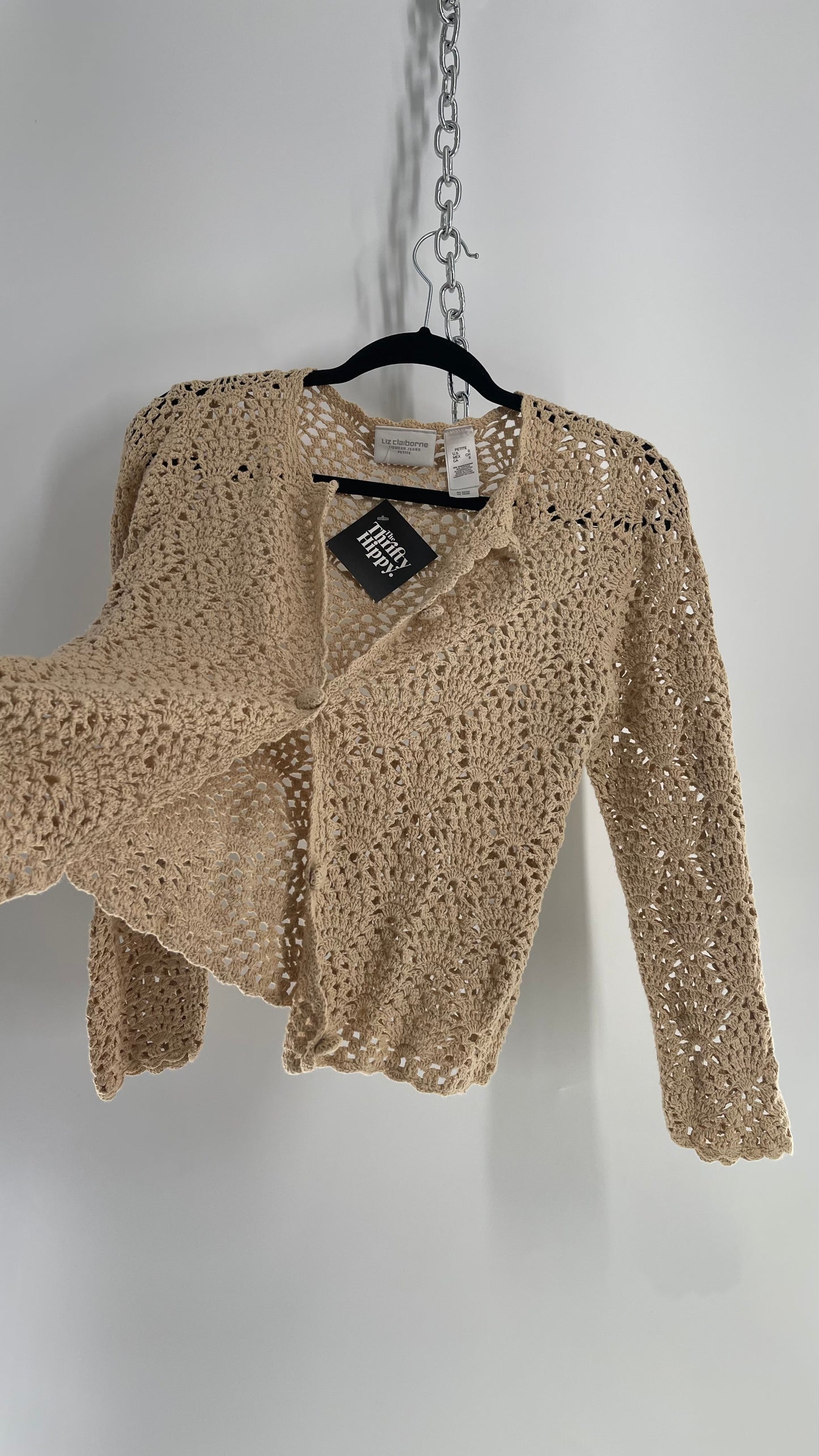 Vintage Beige Crochet Cardigan (Small)