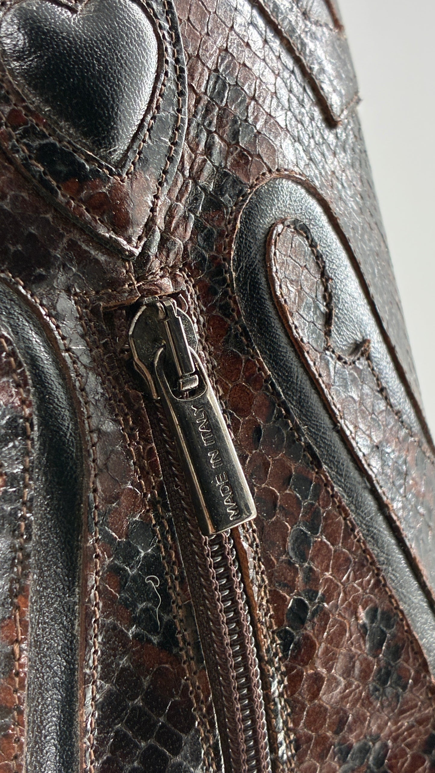 Vintage LABLANC Snakeskin Cowboy Boots with Hearts Made in Italy (36)