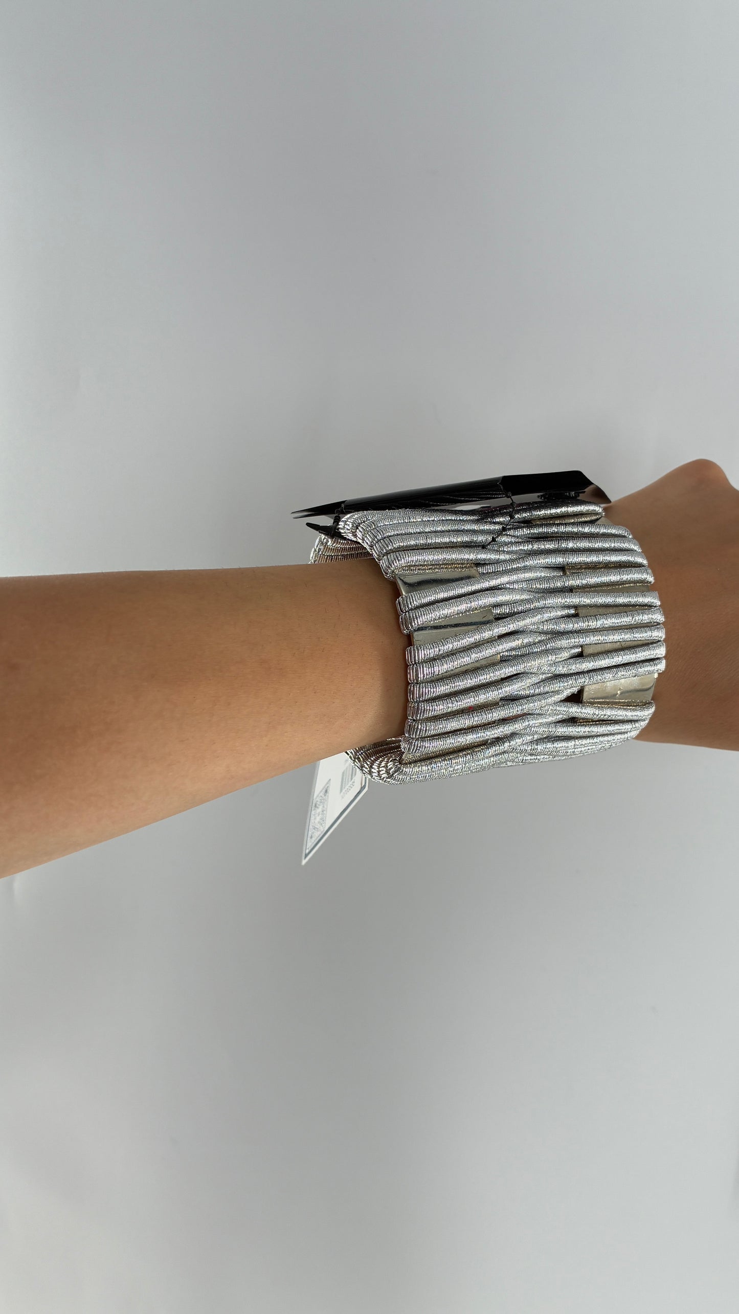 Deadstock Vintage MADRAG Silver Oversized Bangle Cuff with Metallic Bands