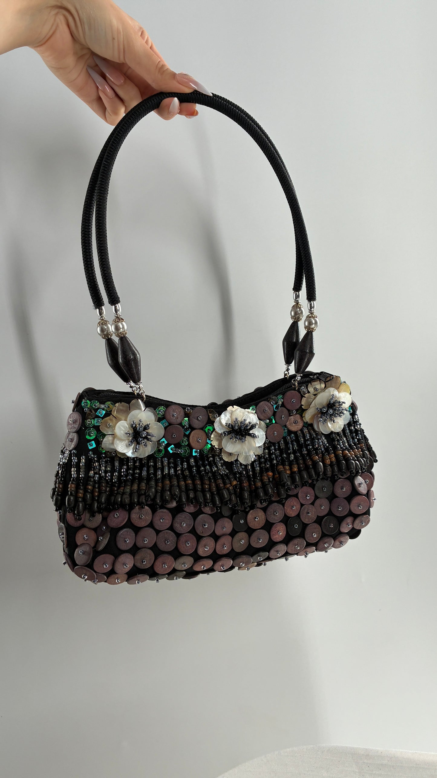 Vintage Embellished Purse with Sequins, Beading, Shells, and Florals