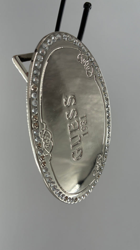 GUESS 1981 Oversized Silver Metal Buckle with Rhinestones