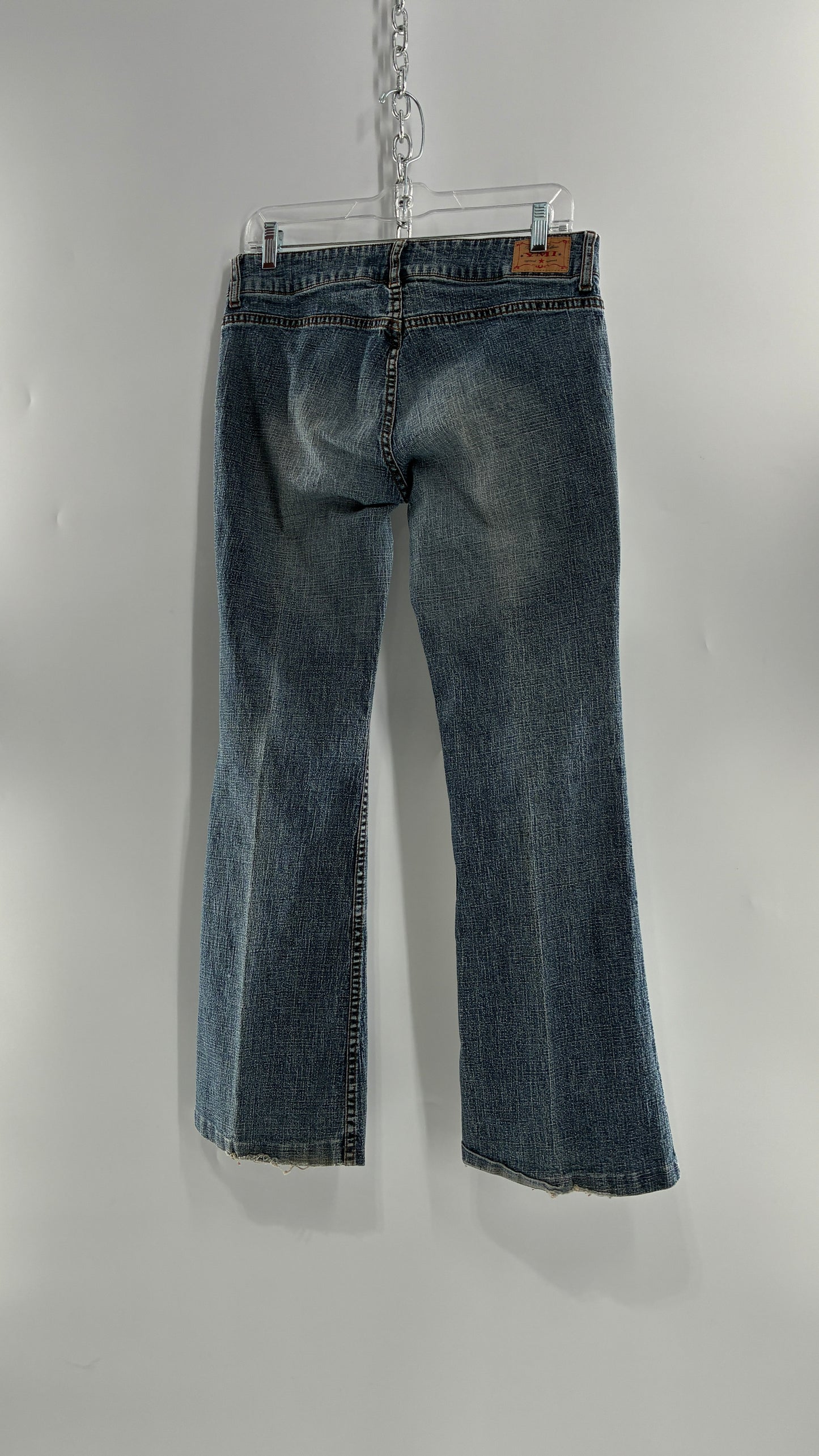 Vintage Pocket Side Low Rise, Kick Flare Jeans with Side Button Closure YMI (11)