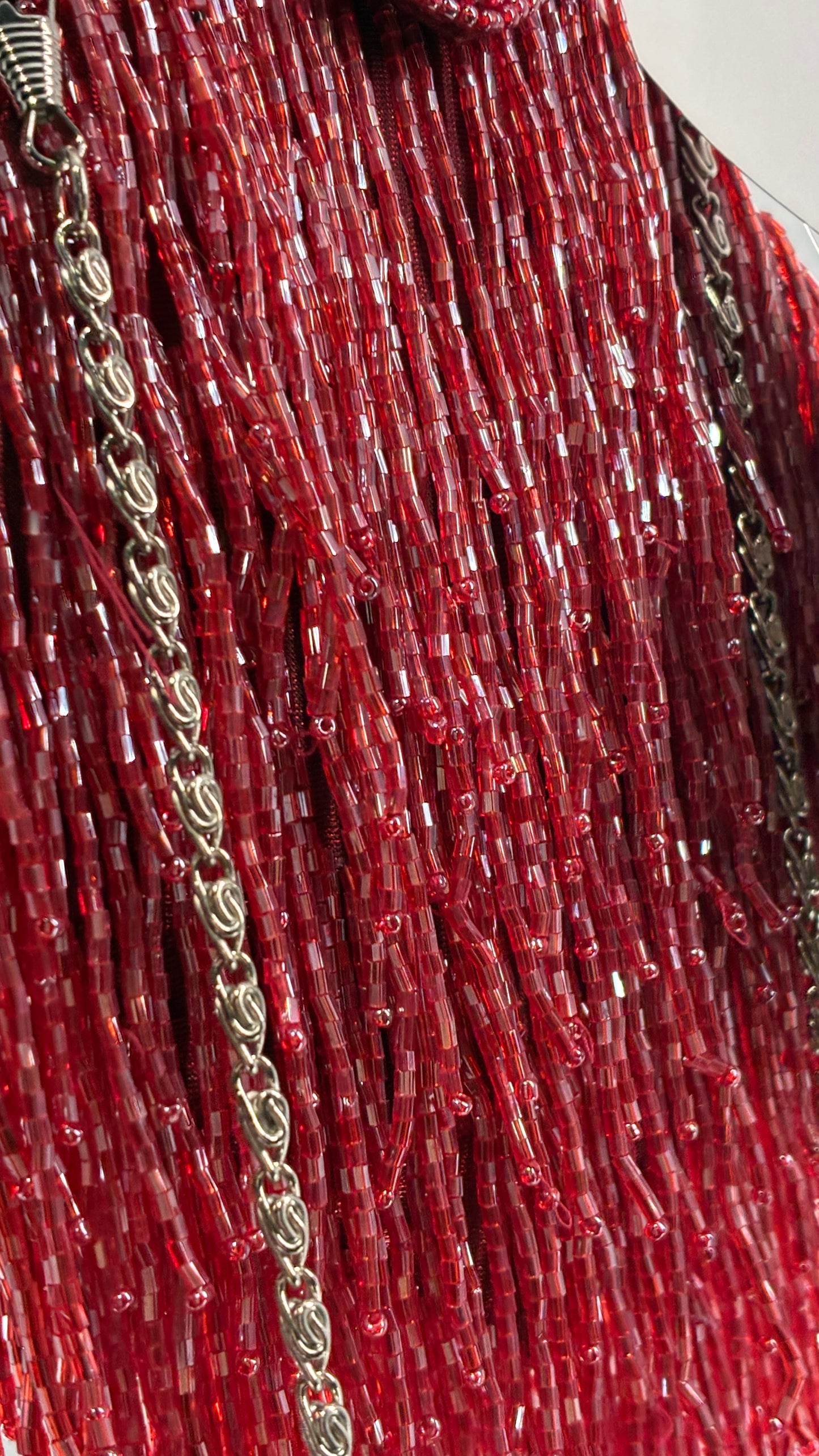 Deadstock Vintage COLLEEN LOPEZ Beaded Red Fringe Purse with Tags Attached