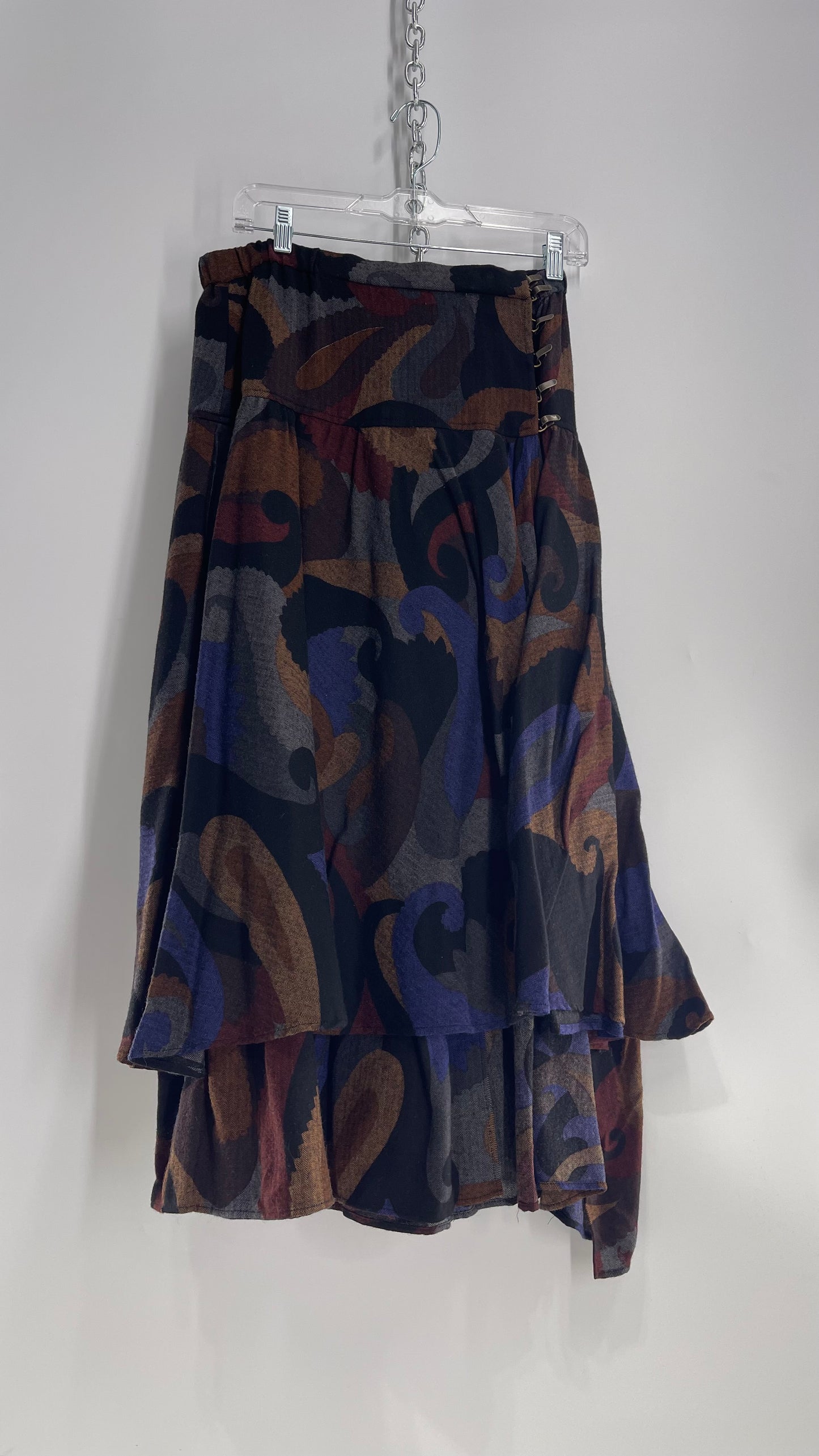 Vintage Patterned and Layered Wool Skirt with Brass Clasps (12)