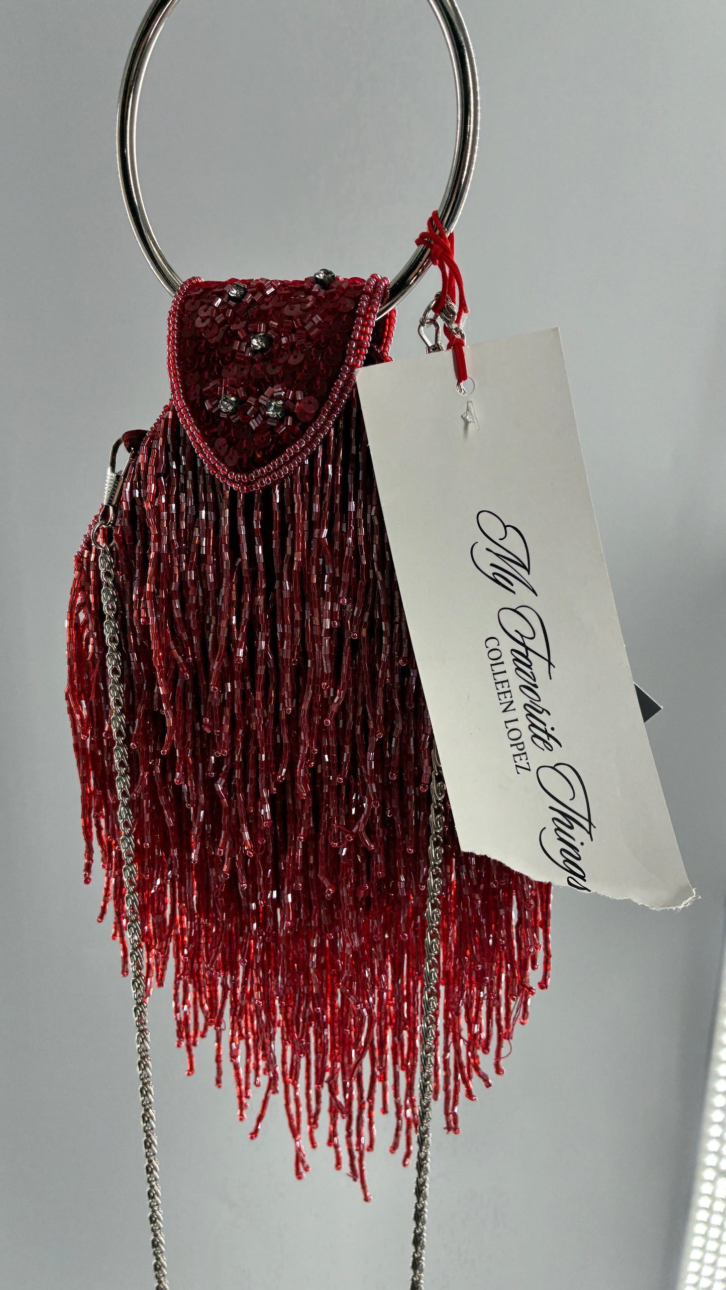 Deadstock Vintage COLLEEN LOPEZ Beaded Red Fringe Purse with Tags Attached