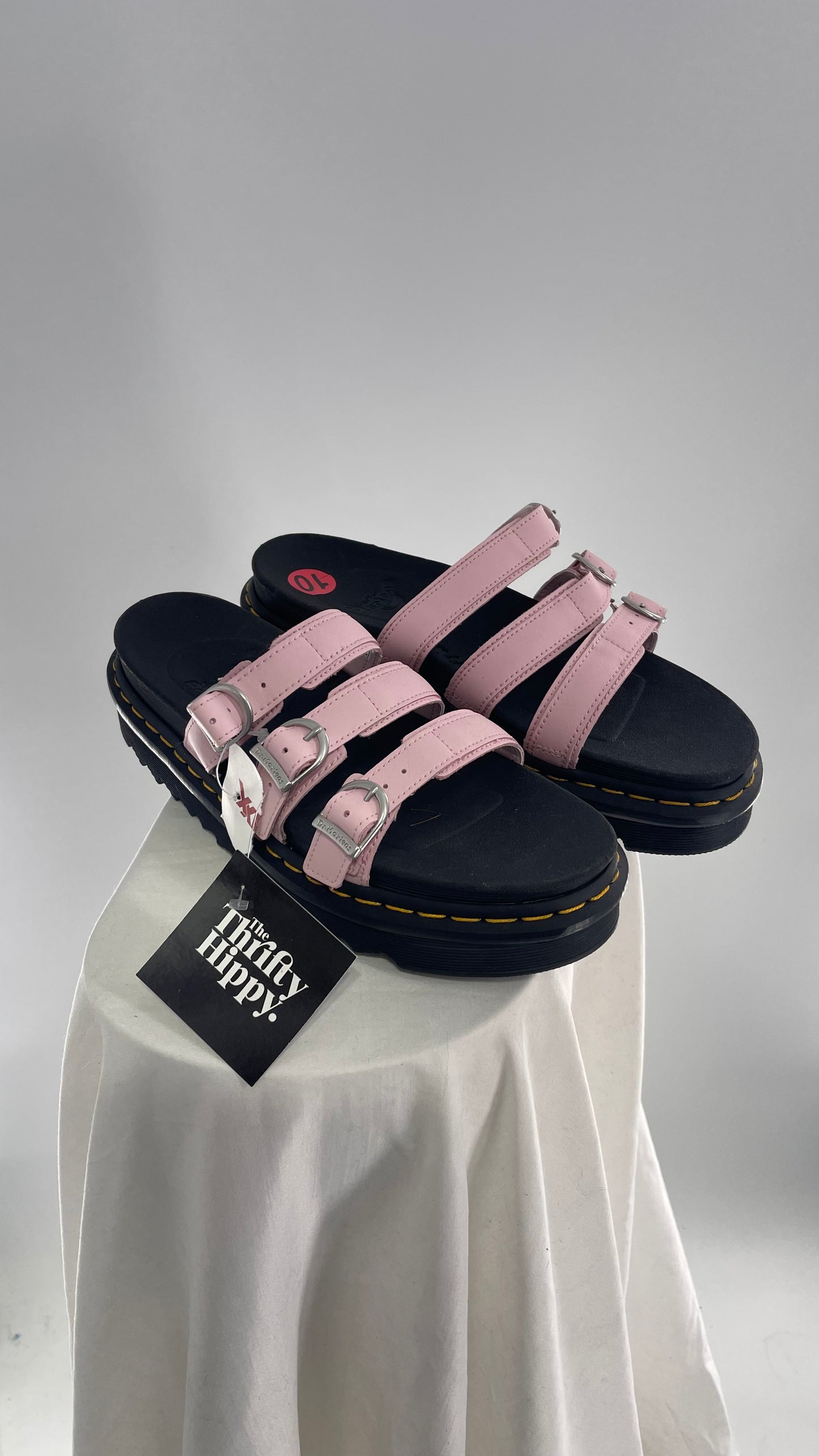 Dr. Martens Baby Pink Strappy Platform Sandal with Heavy Metal Buckle (10)