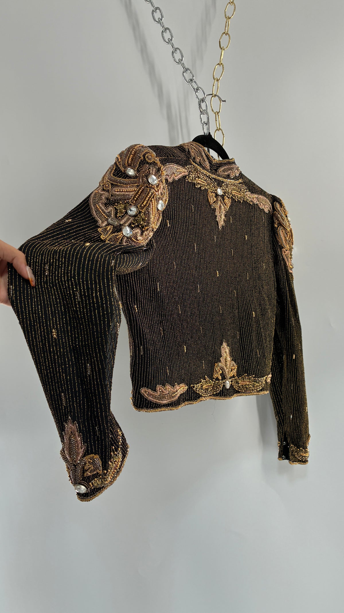 Vintage CREATIVE CREATIONS Black Blazer with Intricate Gold Beading (Medium)