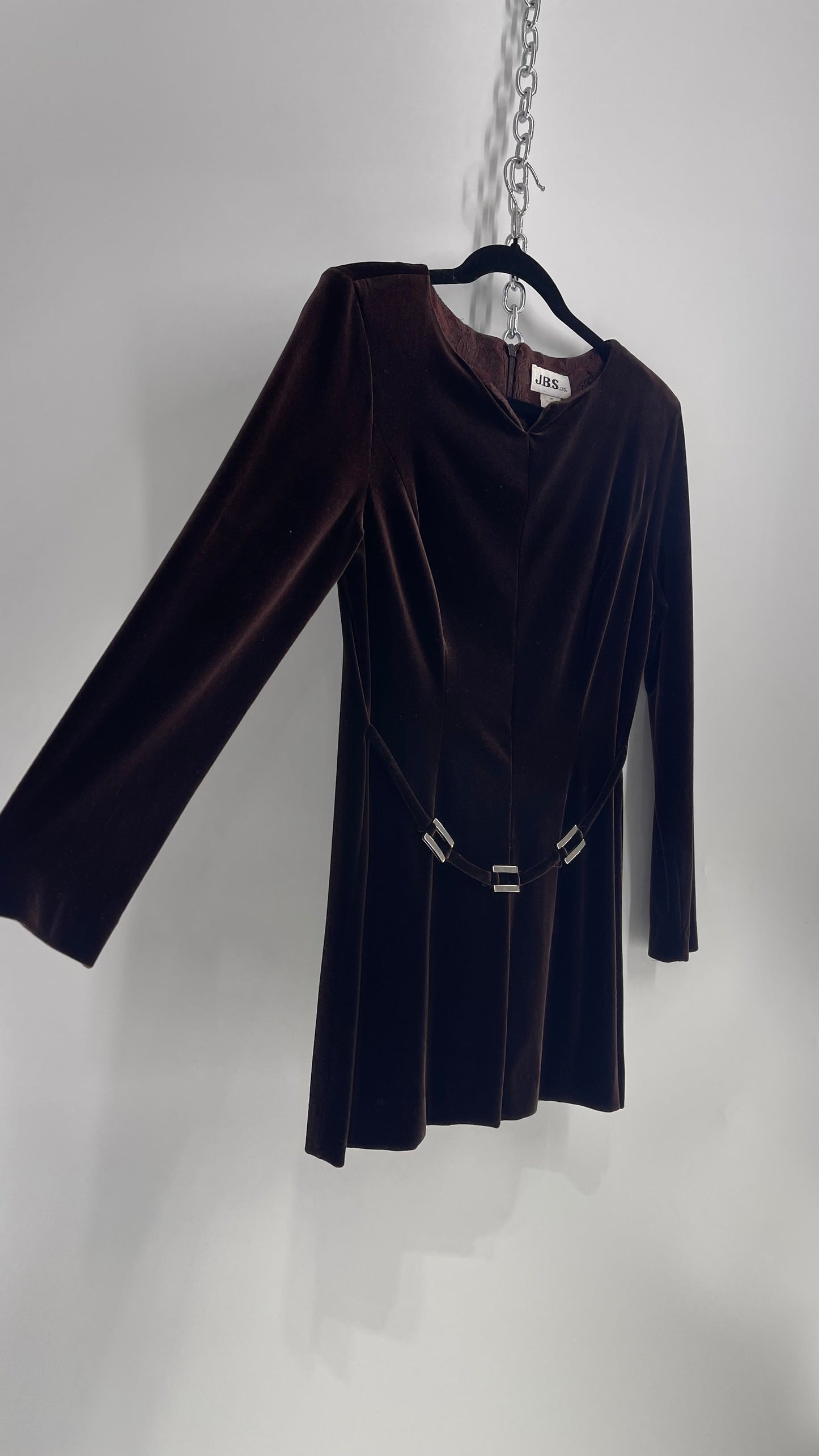 JBS Ltd Vintage Dark Brown Velvet Belted Long Blouse (Medium)