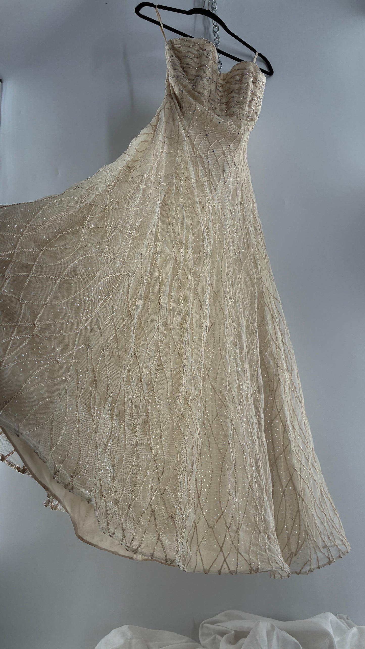 Vintage Victor Costa for Neiman Marcus Strapless Ruched/Pleated Bust Mermaid Gown Covered in Braided Threads and Embroidered Beads (6)