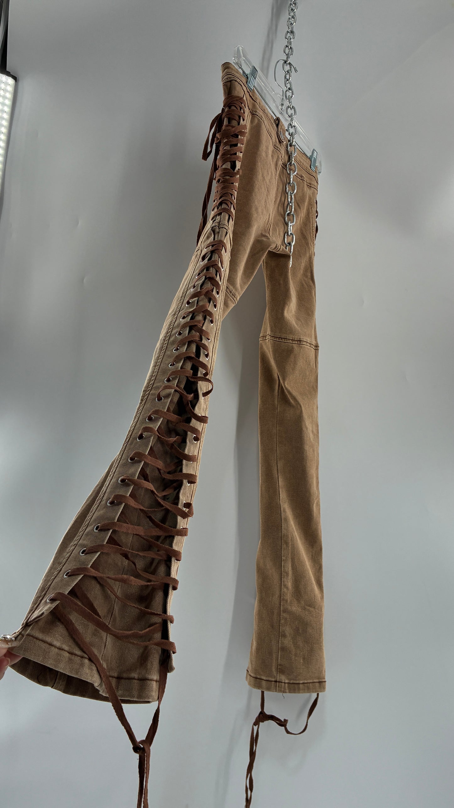 FASHION NOVA Side Tie Faded Brown Jeans (Medium)