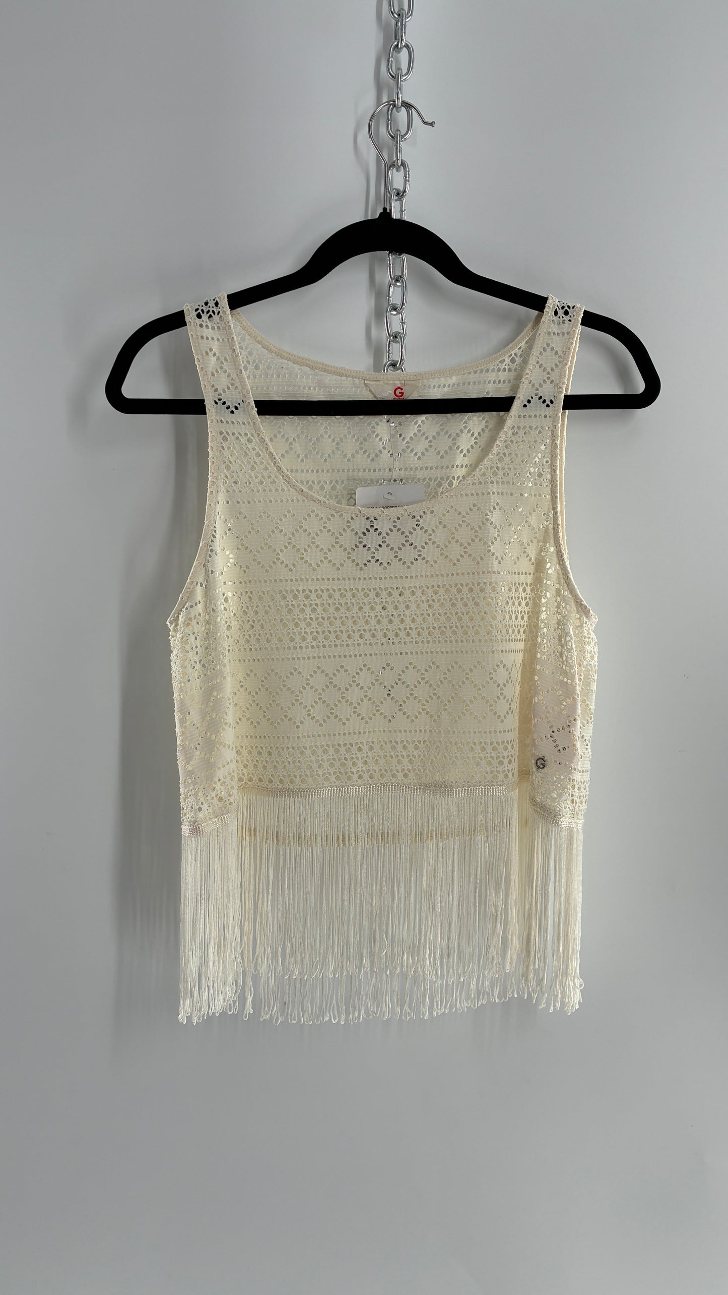 Vintage Guess Off White Fringed Country Classics Concert Top (Medium)