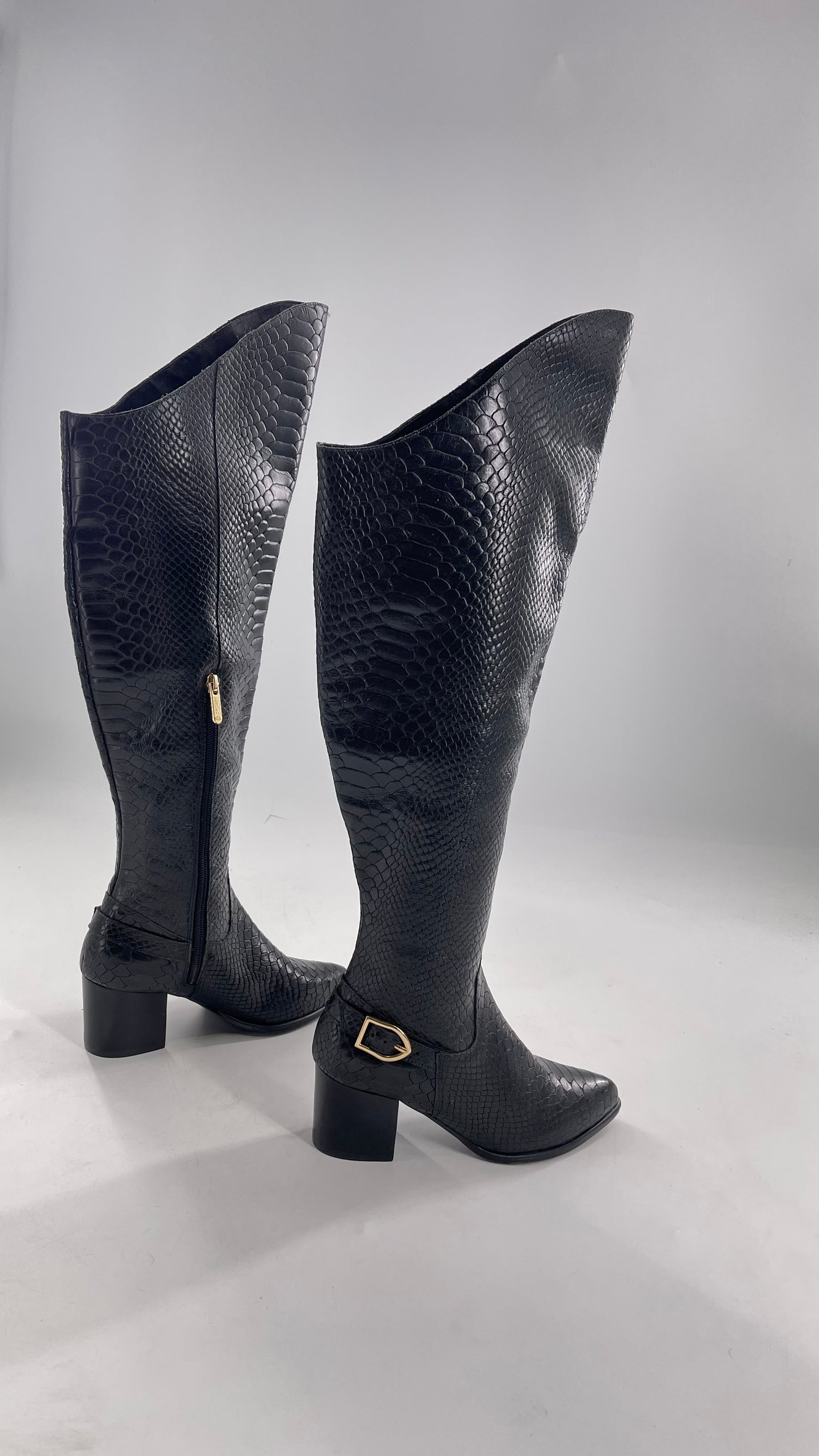 ORCADE Genuine Brazilian Leather Crocodile Embossed/Textured Knee High Boots (5)