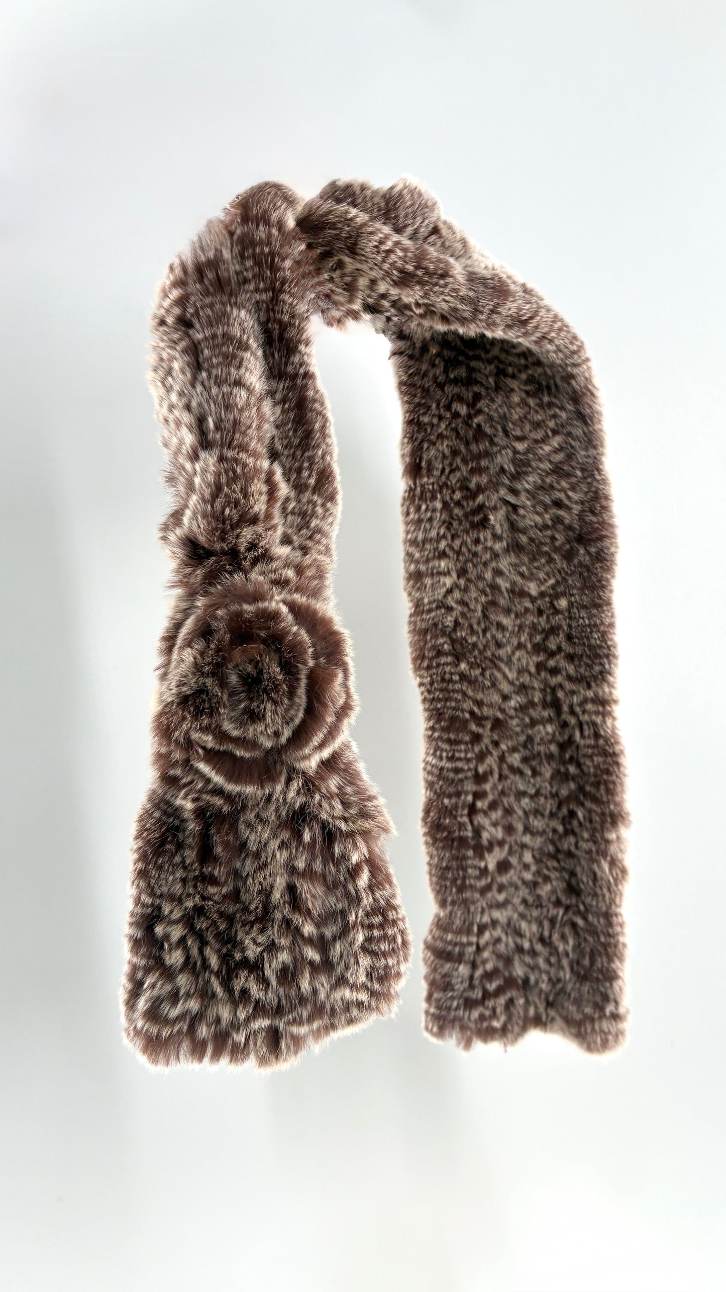 Vintage Genuine Rabbit Fur Scarf with Rosette