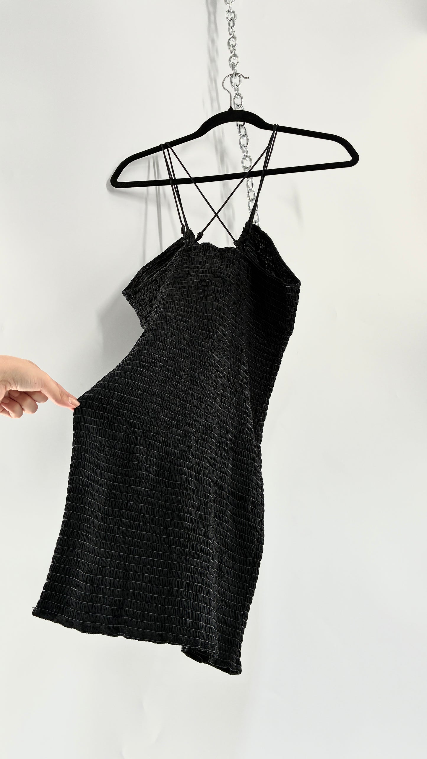 Intimately Free People Black Smocked Bodycon Mini Dress (Small)