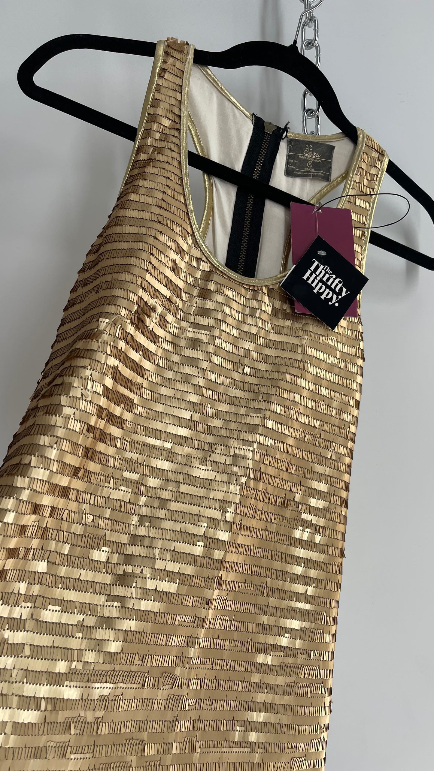 Chow Gold Sequin Tank with Zipper and Tags Attached Imported from Brazil (Small)