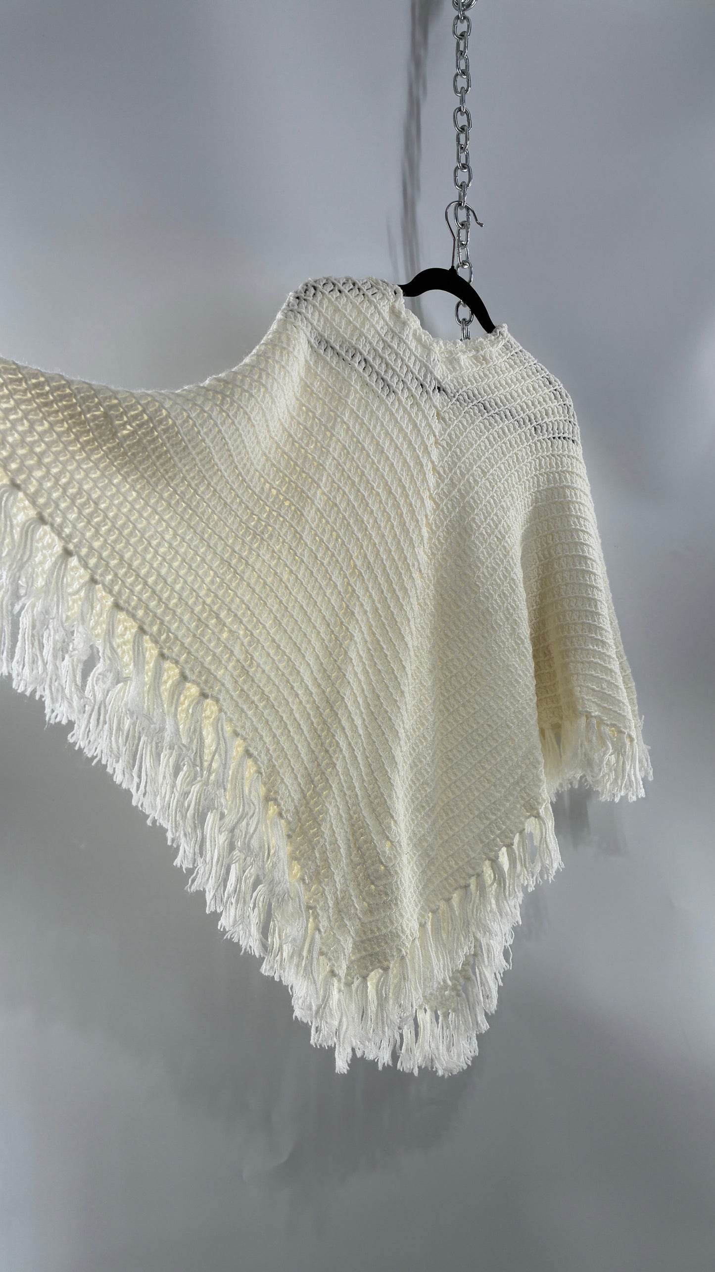 Vintage Off White Hand Knit Poncho