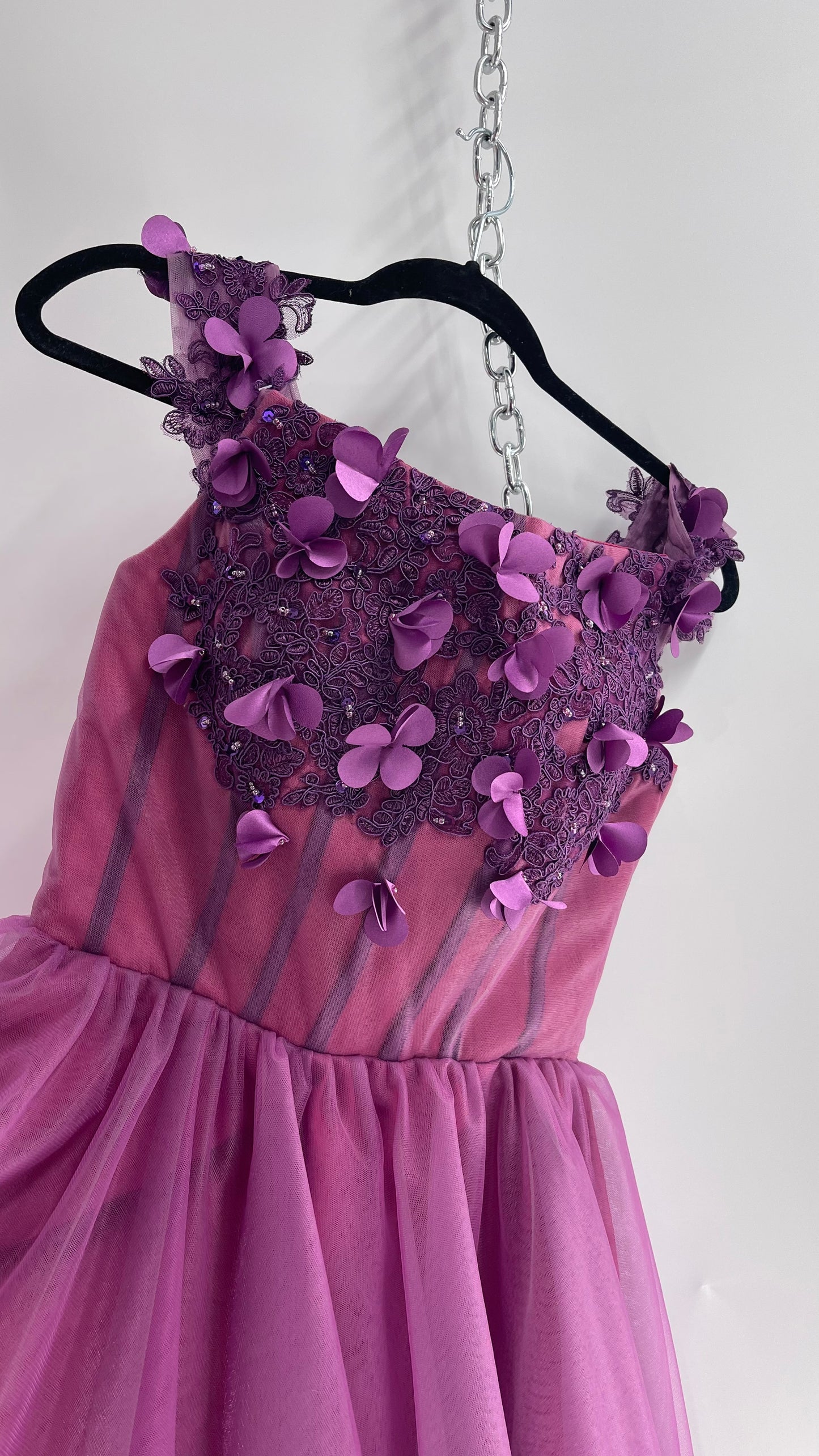 Vintage Handmade Corseted Fairy Dress with Flower Purple Pink Petals and Boning (Medium)